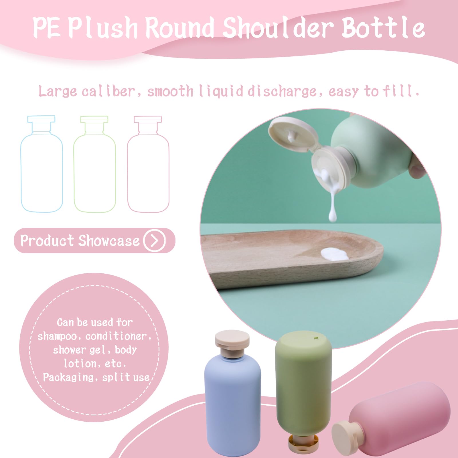 YXQ 10oz Refillable Squeeze Bottles,Plastic Travel Bottles with Flip Cap 300ml Empty Containers for Toiletries Lotion Cream Sham