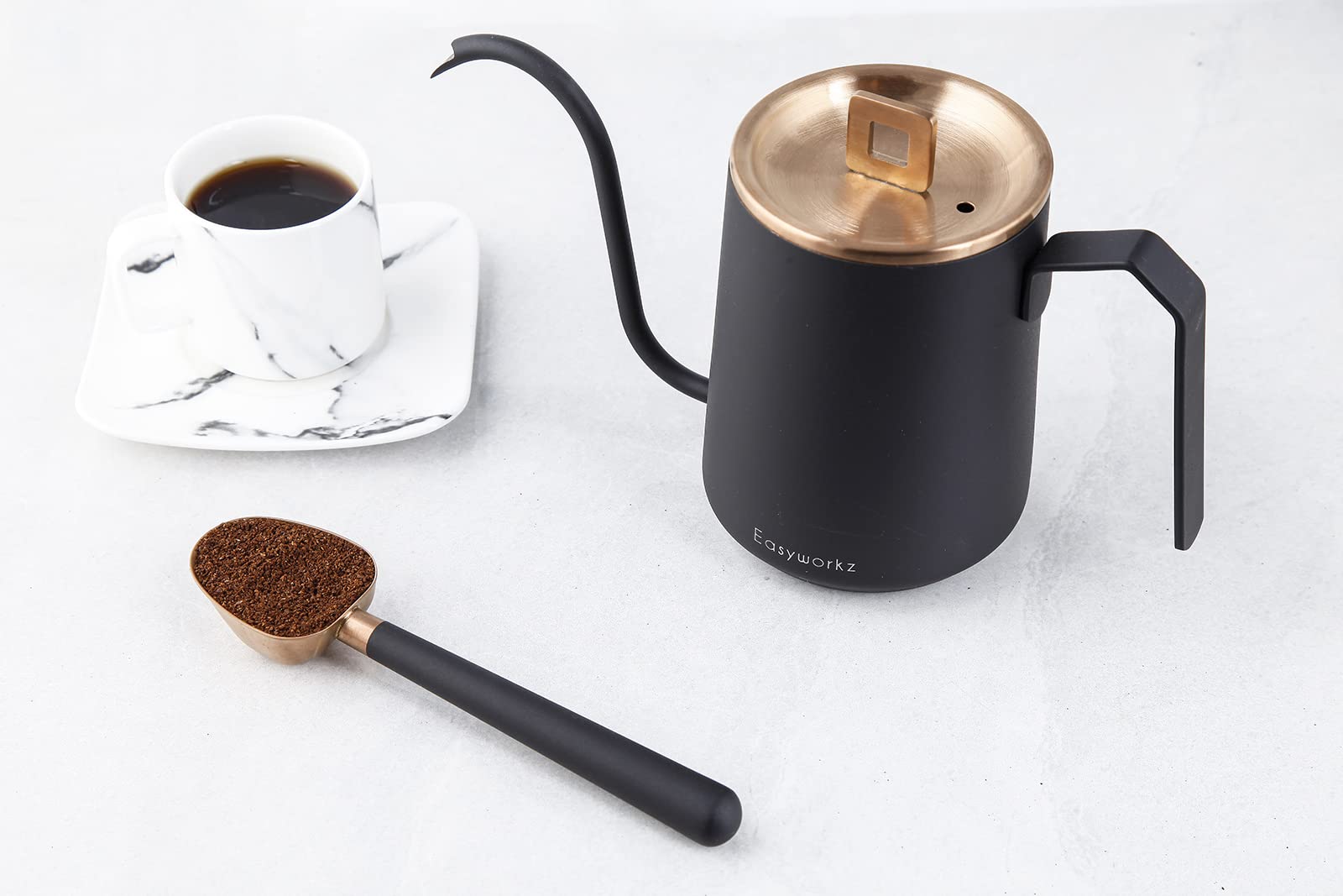 Easyworkz Stainless Steel Long Hollow Handle Coffee Scoop,7G Measuring Spoon For Ground Coffee And Loose Leaf Tea, Rose Gold-Bla