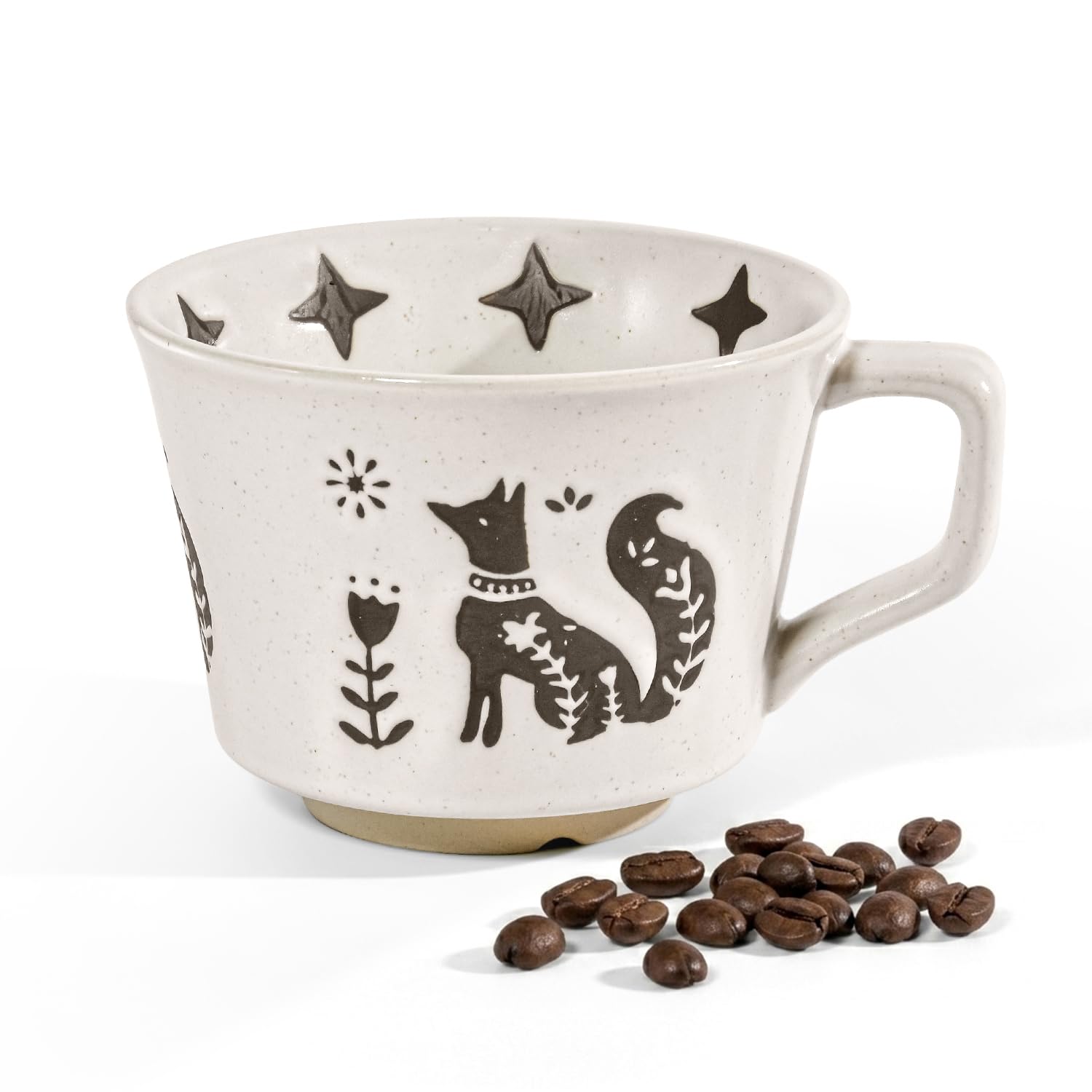 AGH Vintage Ceramic Coffee Mug with Handle, 11oz Hand Painted Flower Stoneware Tea Cup Unique Cute Ceramic Coffee Travel Mug for