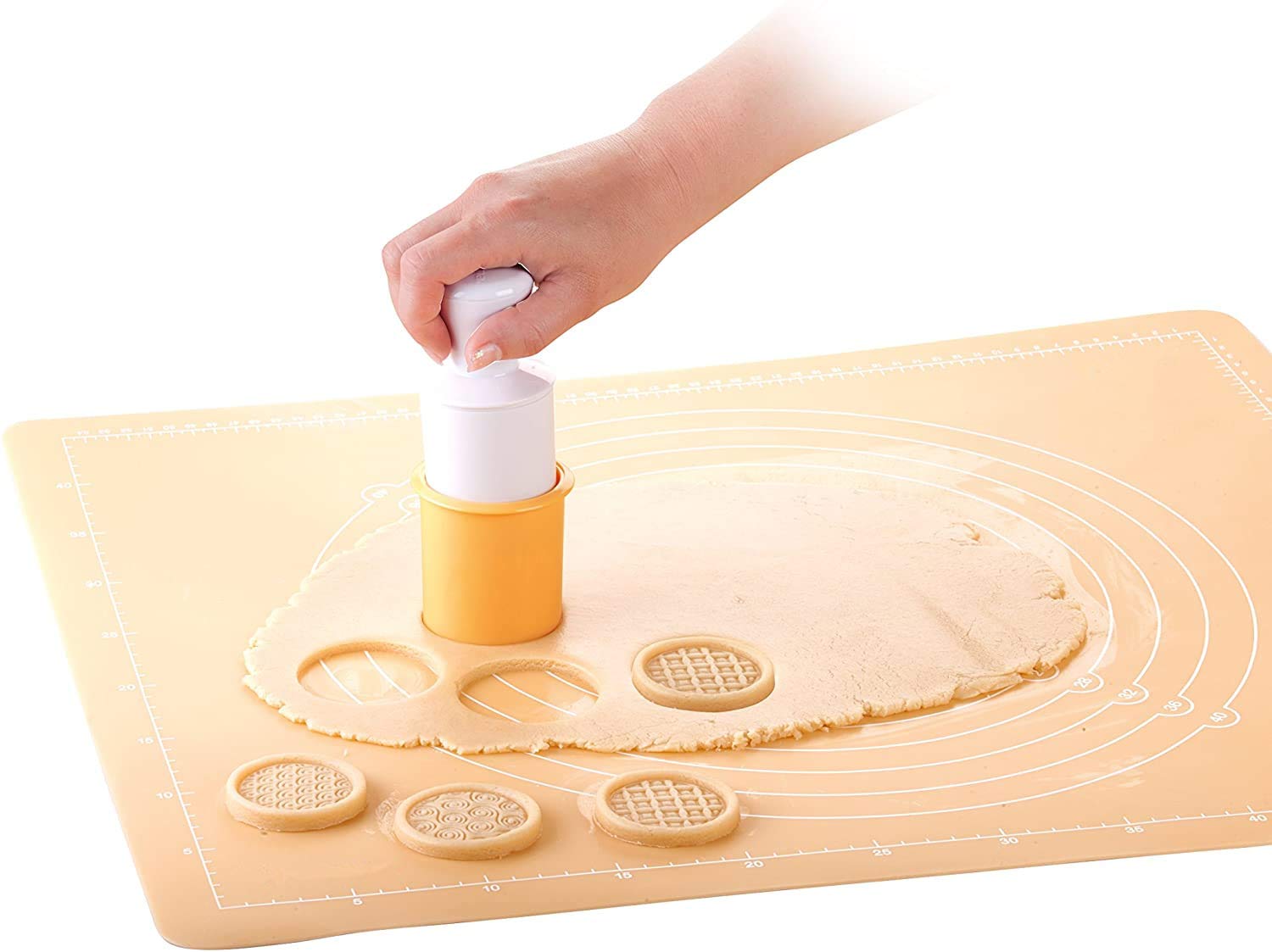 Kaishane Silicone Cookie Stamps Set For Baking - Geo Geometric Figure Cookie Stamps With Handle And 6 Silicone Stamps High Heat