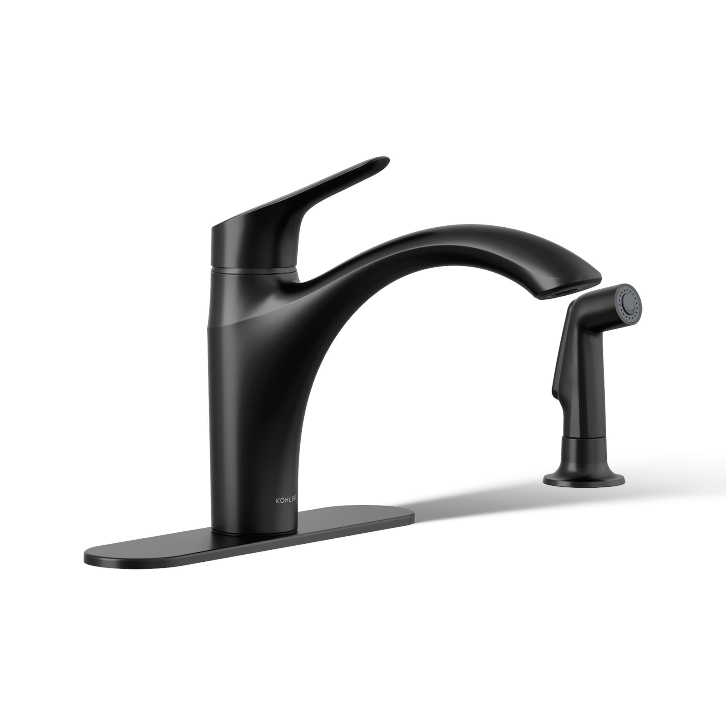 KOHLER 30470-BL Rival Swing Spout Kitchen Sink Faucet with Side Sprayer, High-Arch Single Handle, Temperature Memory, Corrosion 