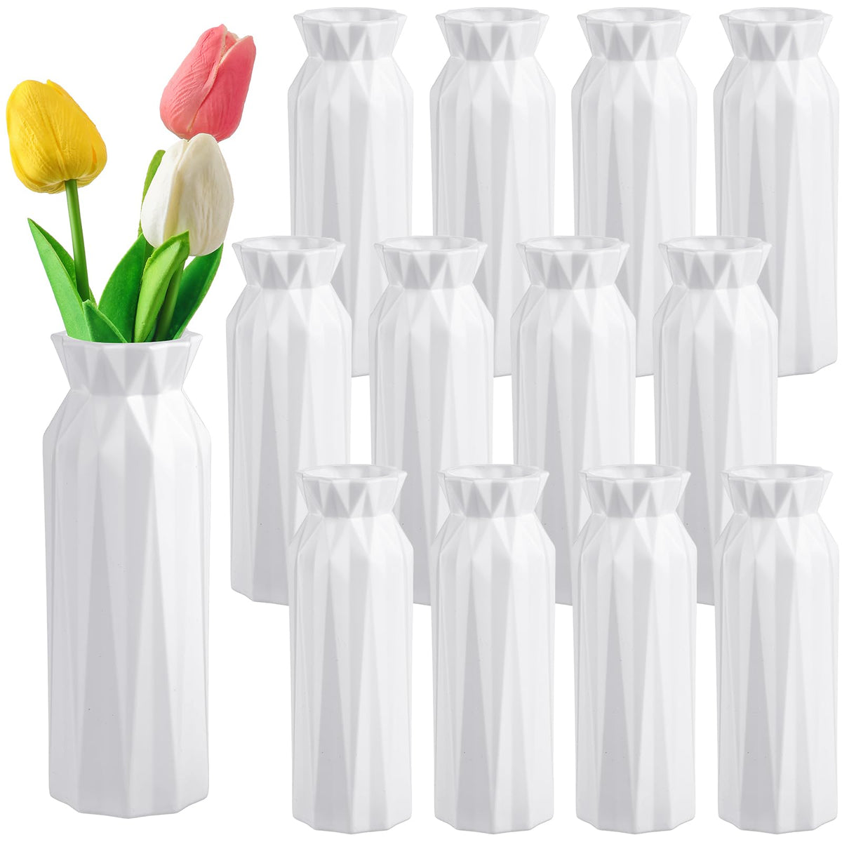 Hoolerry 12 Pcs White Plastic Flower Vases Bulk For Centerpieces White ...
