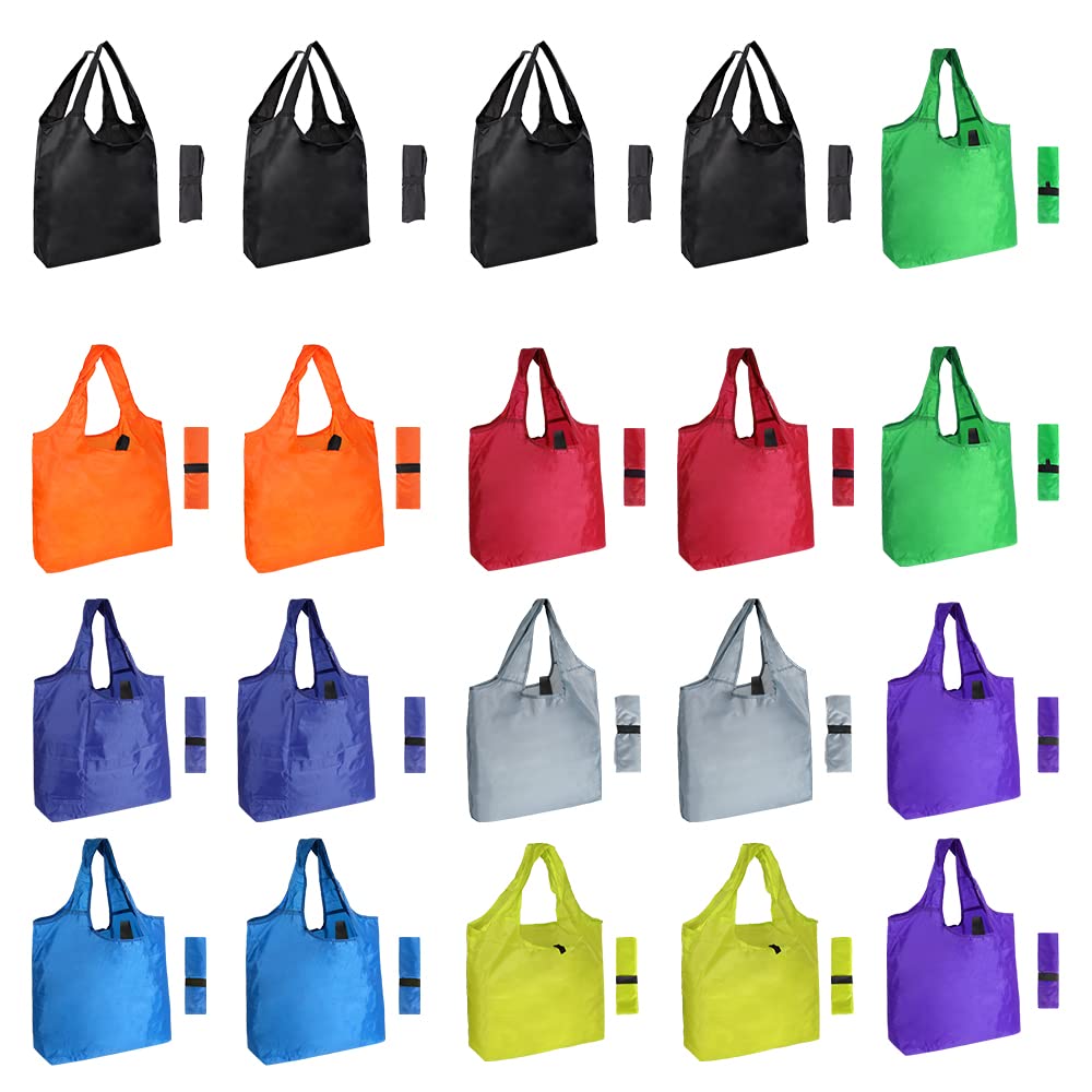 20 Pack Durable Colorful Folding Reusable Grocery Bags Handles Bulk Heavy Duty Strong, Aricsen Eco Friendly Shopping Foldable Ki