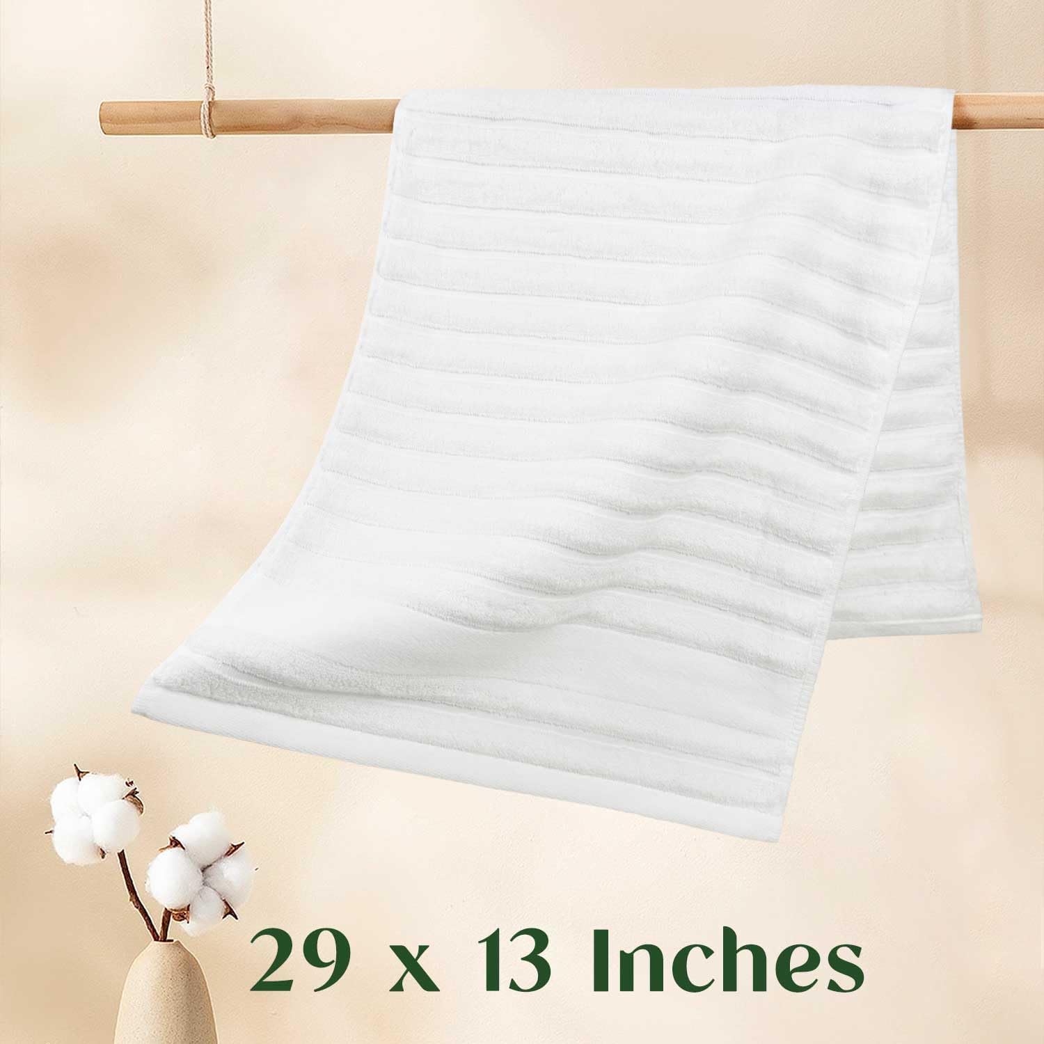 Luxurious 2-Pack Ribbed Striped Hand Towels (White) - Hotel & Spa Premium Cotton Face Towels 13    X 29   , Soft And Quick Dryin