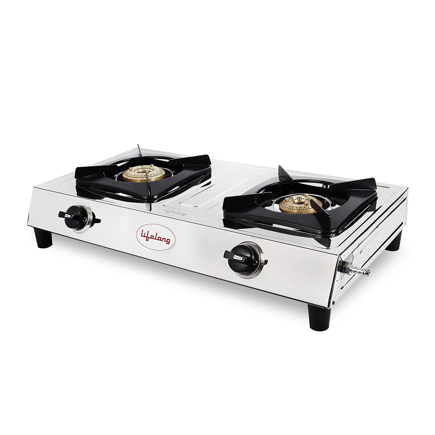 Lifelong 2 Burner Gas Stove Top For Kitchen - Manual Ignition Cooktop With Stainless Steel For Kitchen, Isi Certified & Compatib