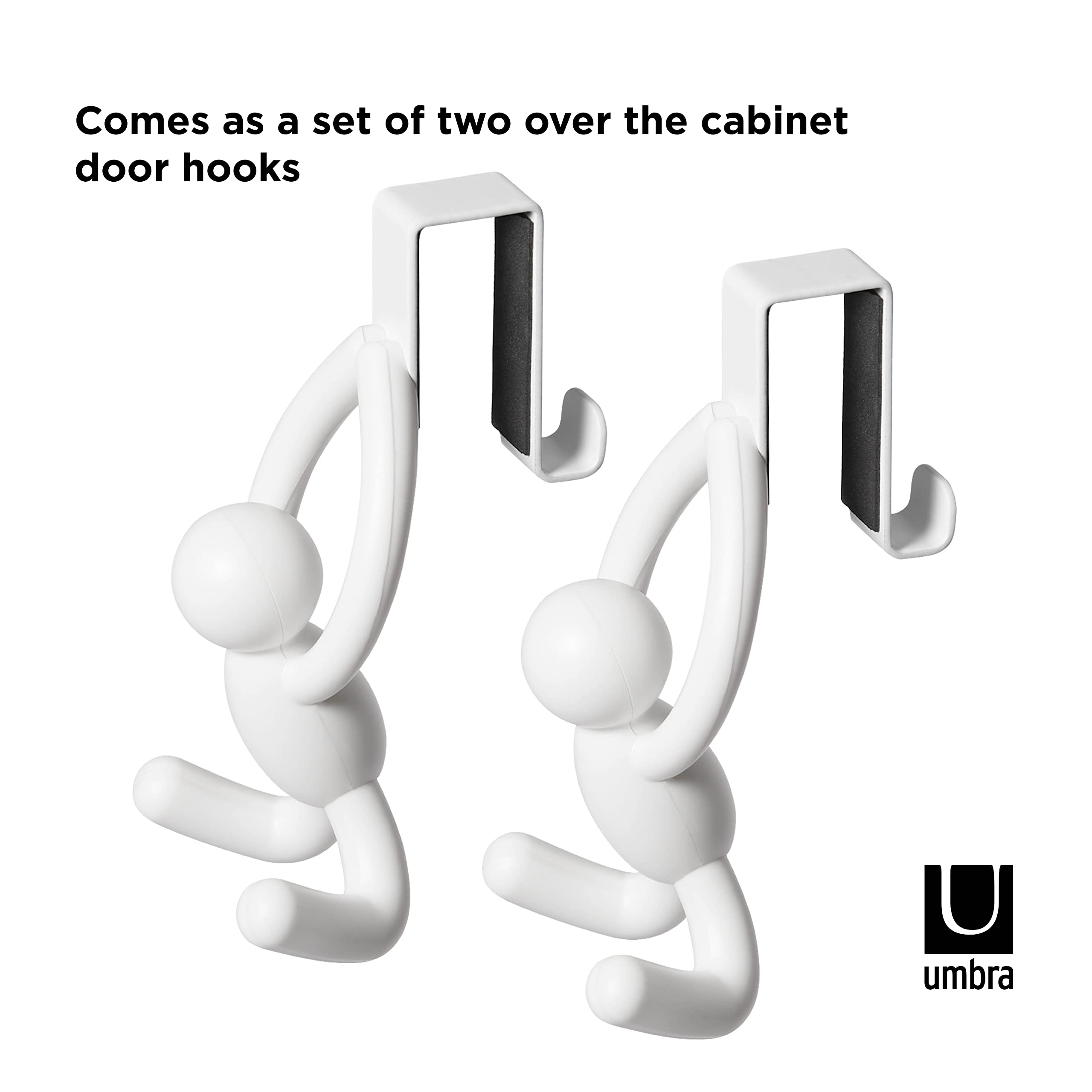 Umbra Buddy Space-Saving Over The Cabinet Storage Hooks, Kitchen And Bathroom Organizer, Set Of 2, White, 2 Count