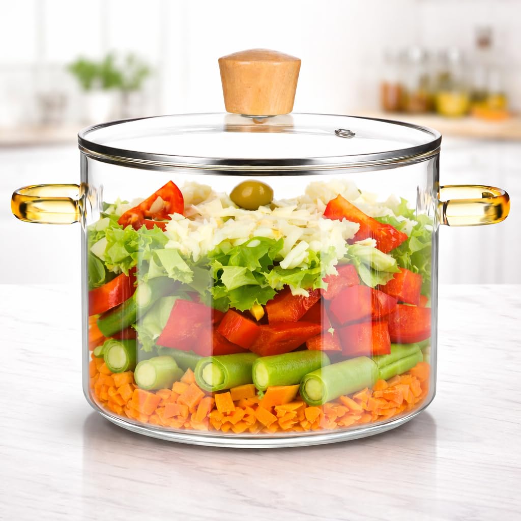 Vaghasiya Enterprise 1.5L Glass Simmer Pots For Cooking On Stove Glass Boiling Pot Small HeatResistant Clear Saucepan With Lid 