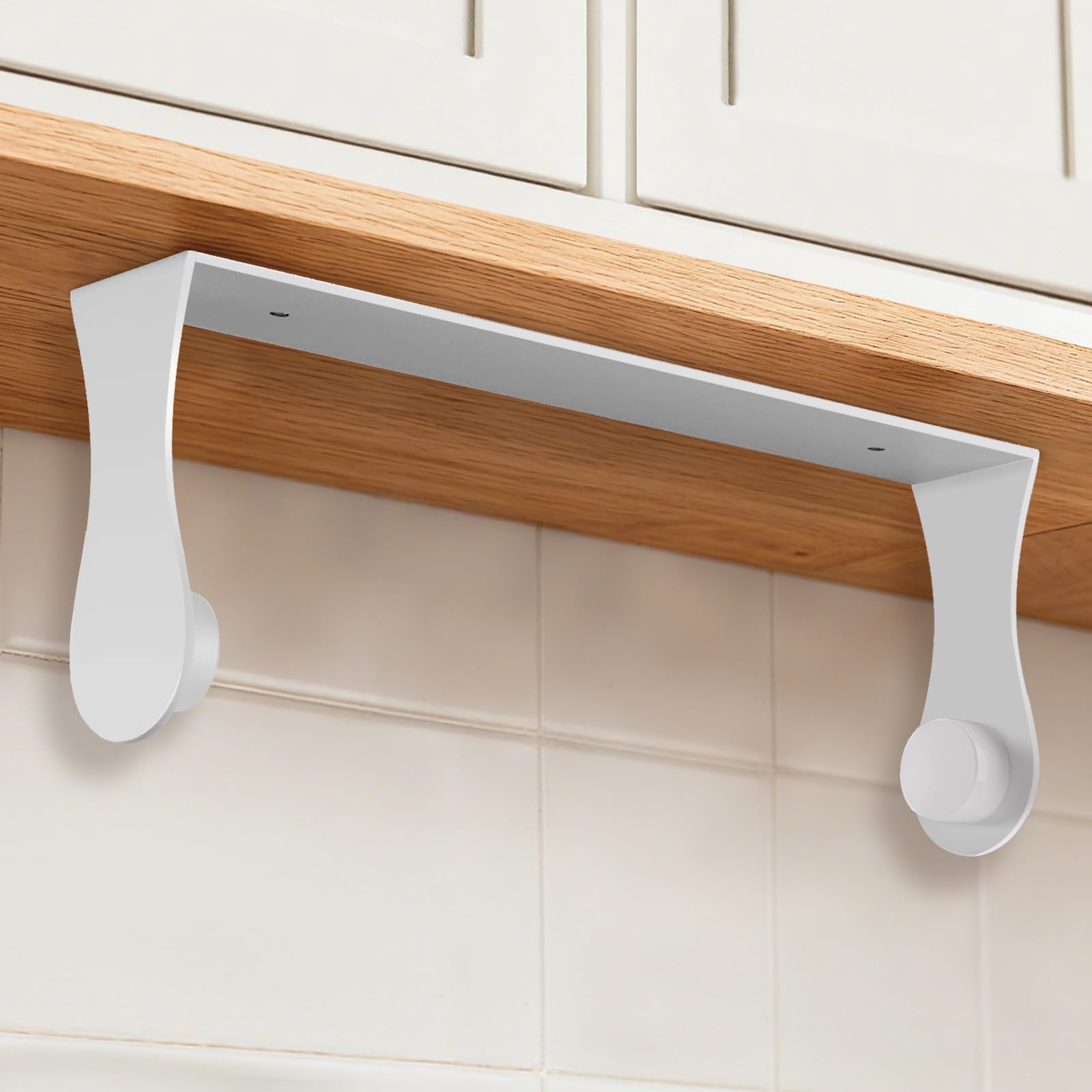Smipam Paper Towel Holder Under Cabinet, White, Adhesive & Wall Mount, Under Counter Paper Towel Rack for Kitchen and Bathroom, 