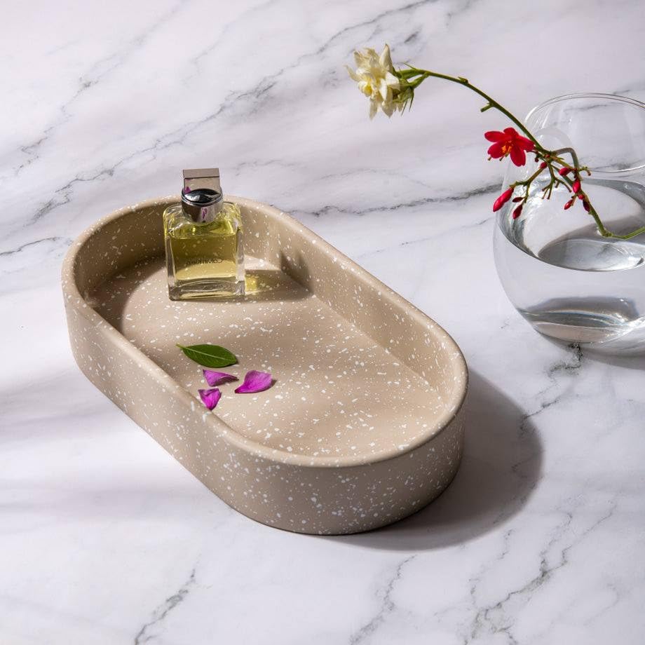 Esq Living Concrete Oval Tray For Home Decor| Decorative Tray Organiser | Desk Organizer For Office, Bedroom, Living Room  Smal