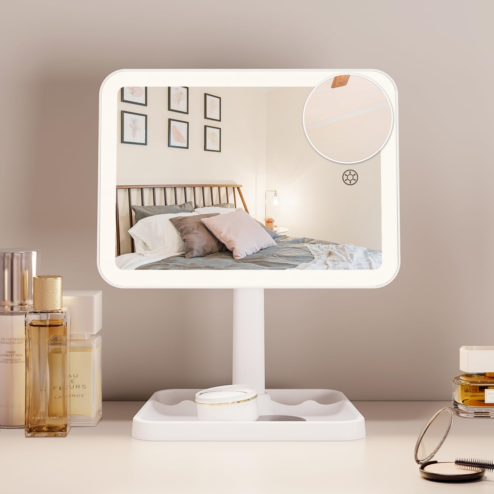 Funtouch 2000Mah Rechargeable Light Up Makeup Mirror With Lights,Make Up Mirror With 3 Color Lights And 3.5'' Detachable 10X Mag