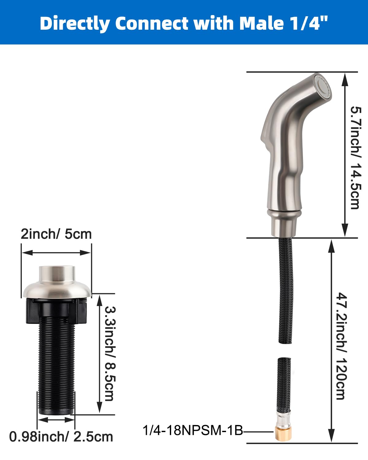 Kitchen Sink Faucet Sprayer Head Attachment Compatible With Moen Faucet Sprayer Replacement, Kitchen Sink Side Sprayer With Brai