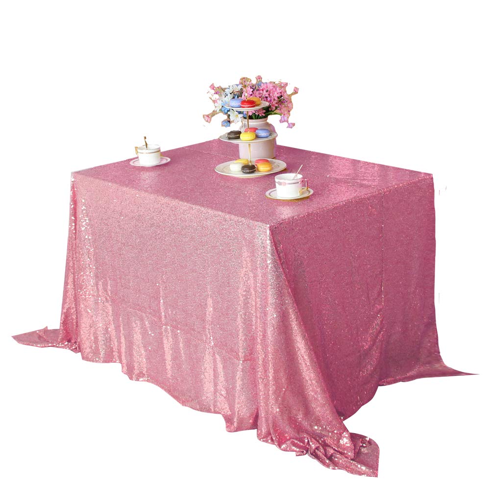 Jyflzq Rose Pink Sequin Tablecloth 50'' X 80'' Rectangular Sparkly Drape Table Cloths Table Cover Overlay For Wedding Birthday P