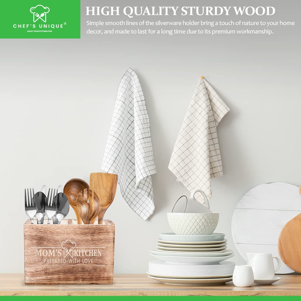 Chef'S Unique Wooden Utensil Holder For Countertop Mothers Day Gift - Durable Cooking Utensils Holder - Large Rustic Countertop