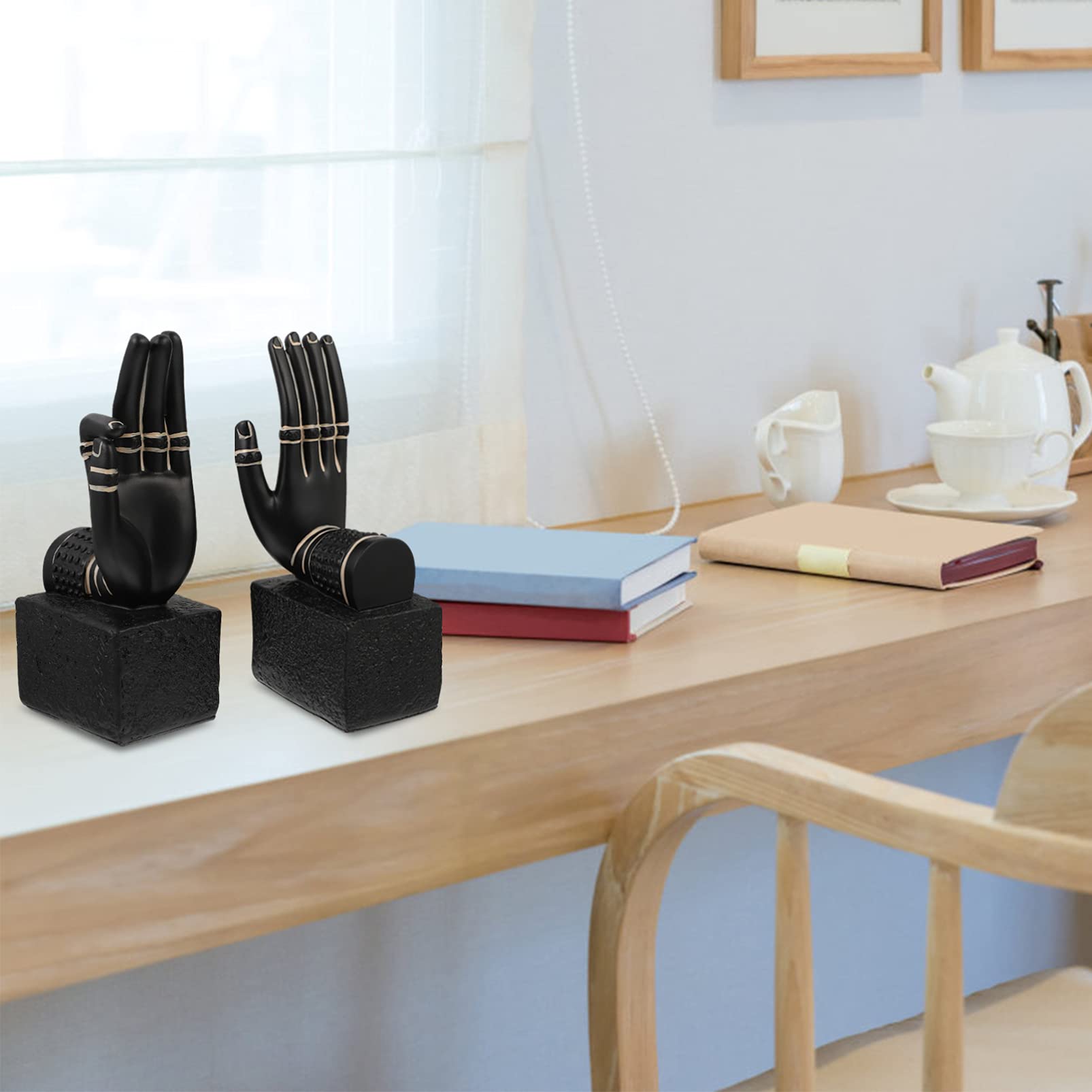 Heavy Bookends 1 Pair Buddha Hand Bookends Decorative Bookends Book Ends Supports Nonskid Book Holders Shelves Organizer for Hom