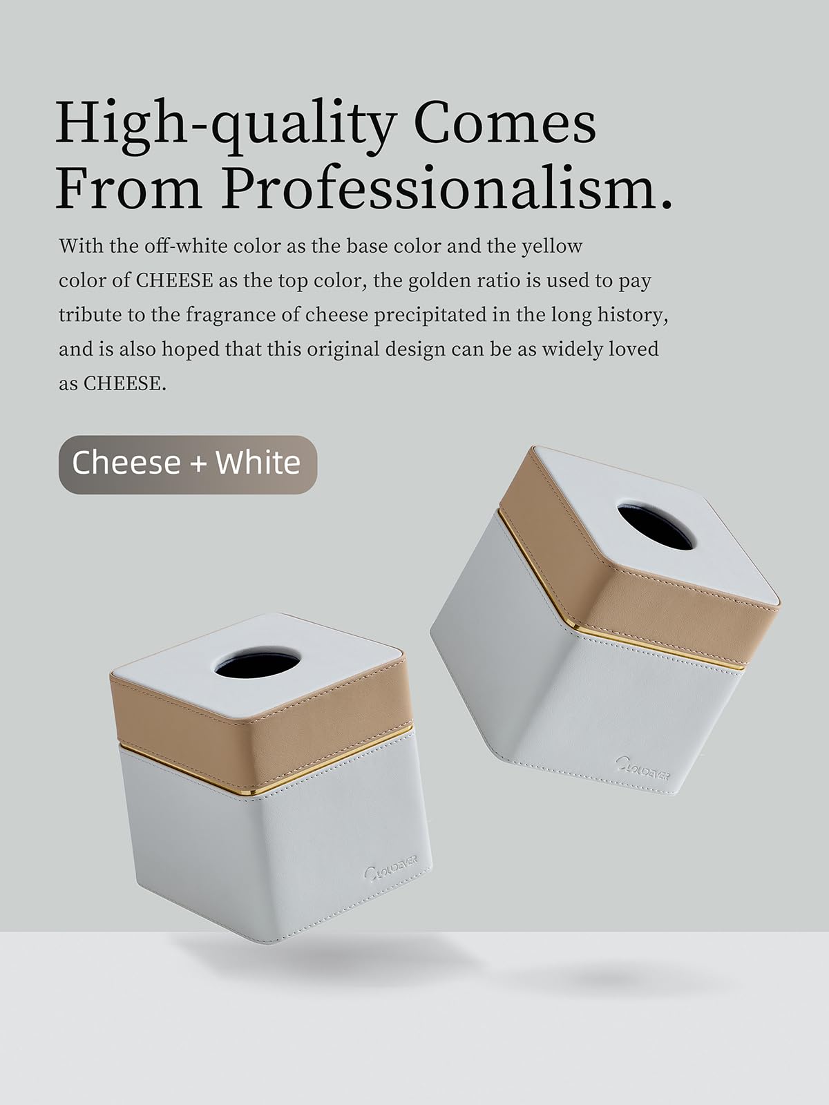 Cloudever Tissue Box Holder Cover, Modern Pu Leather Square Decorative Tissue Holder Organizer-Woven New Off White