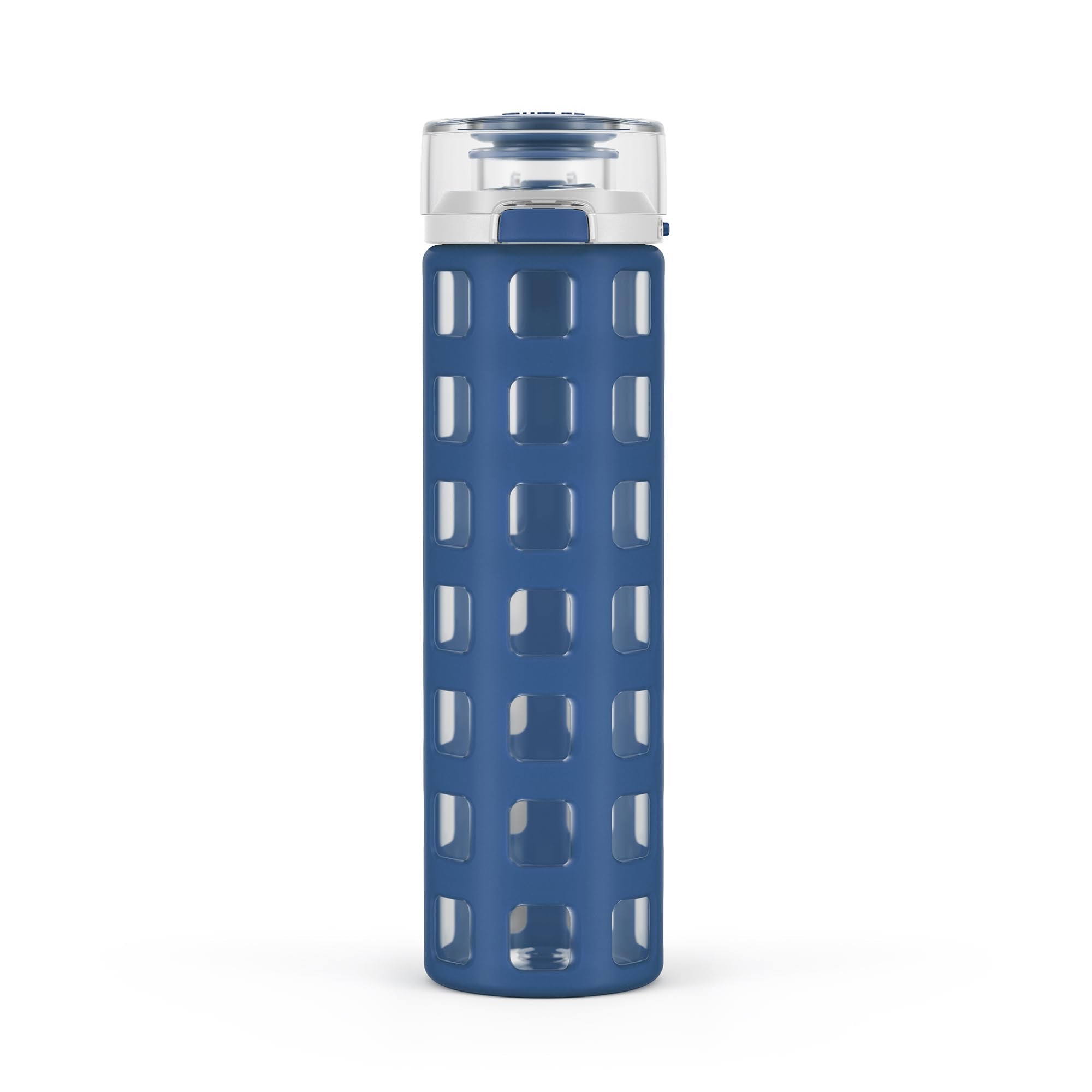 Ello Syndicate 20oz Reusable Glass Water Bottle with One-Touch Leak Proof Flip Lid and Protective Non-Slip Silicone Sleeve and C