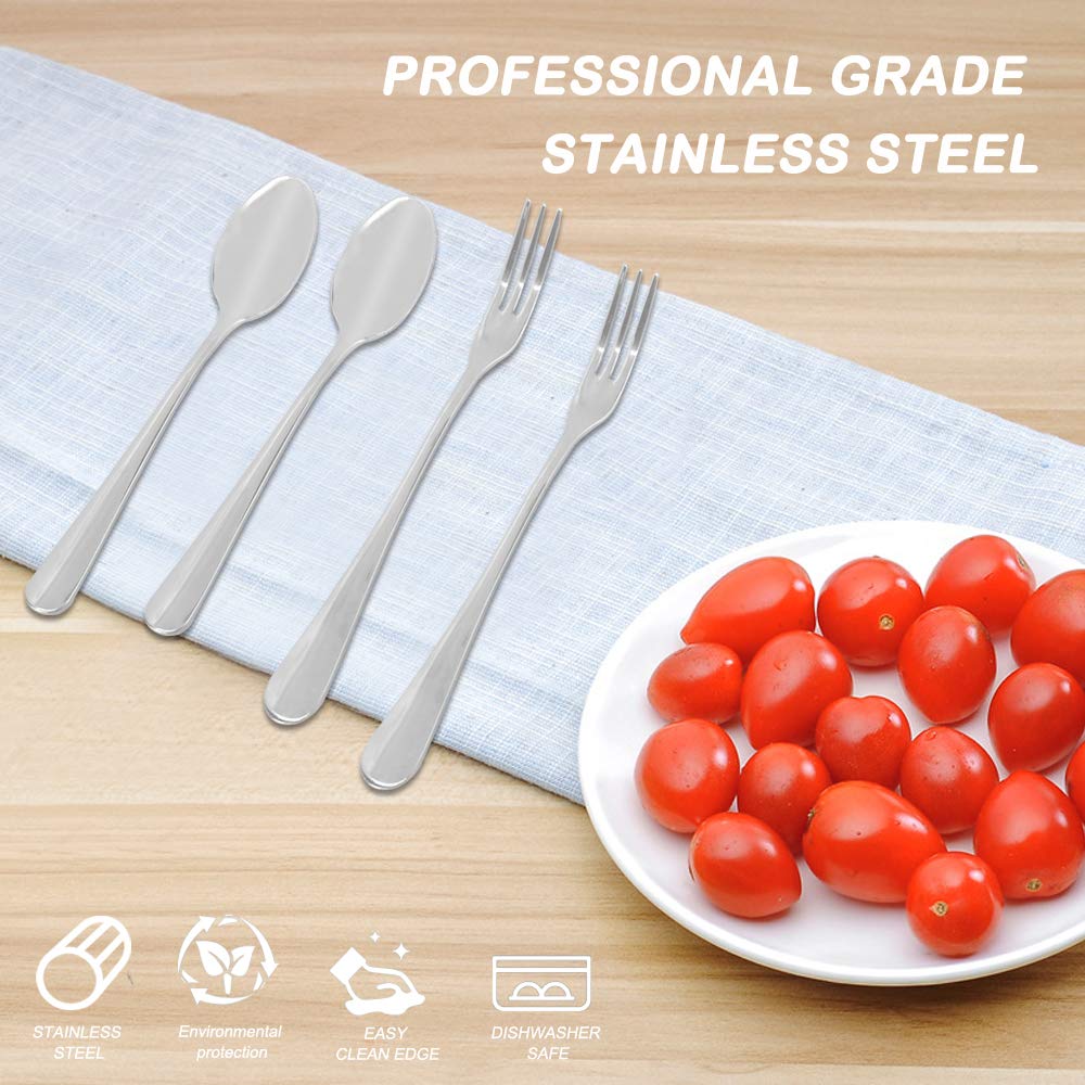 Set Of 16 Demitasse Espresso Spoon (4 Inch) And Stainless Steel Forks (4.8 Inch), Dakuan Mini Coffee Spoons & Cake Forks For Des