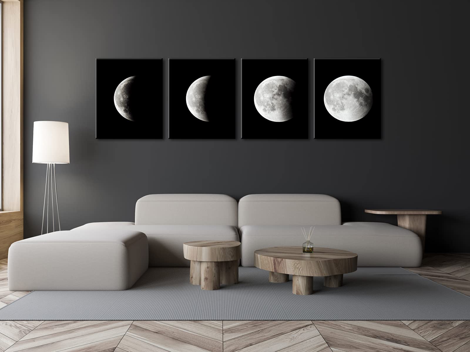 Wieco Art Moon Canvas Prints Wall Art Space Pictures Paintings Large Modern Gallery Wrapped Black And White Abstract Sky Giclee