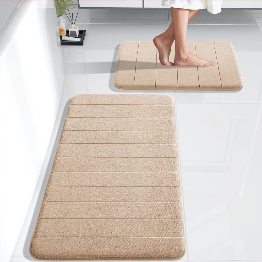 Yimobra Large Memory Foam Bathroom Mat 2 Pieces Set, Non Slip - Super Water Absorption Soft Bath Mats Rugs, Thick, Dry Fast, Mac