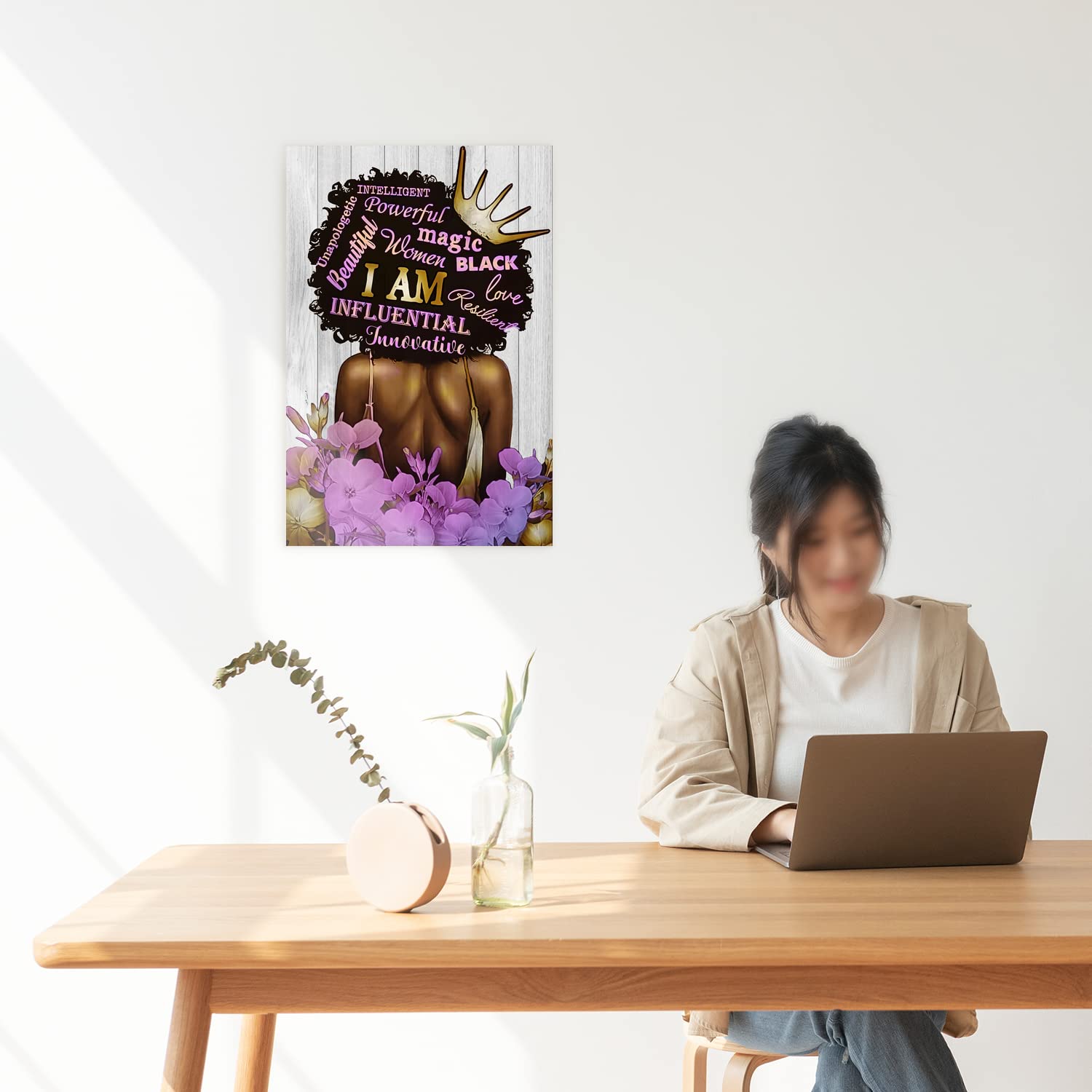 Black Queen Wall Art African American Canvas Wall Art Black Women Purple Flowers Inspirational Quotes Poster Abstract Contempora