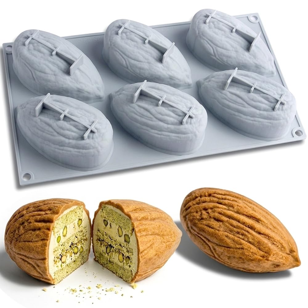 6Cell Almond Nut Mold Mousse Cake Mold Silicone Chocolate Molds for Dessert Making Jello Candy Ice Cream Pudding Mould Food Gra