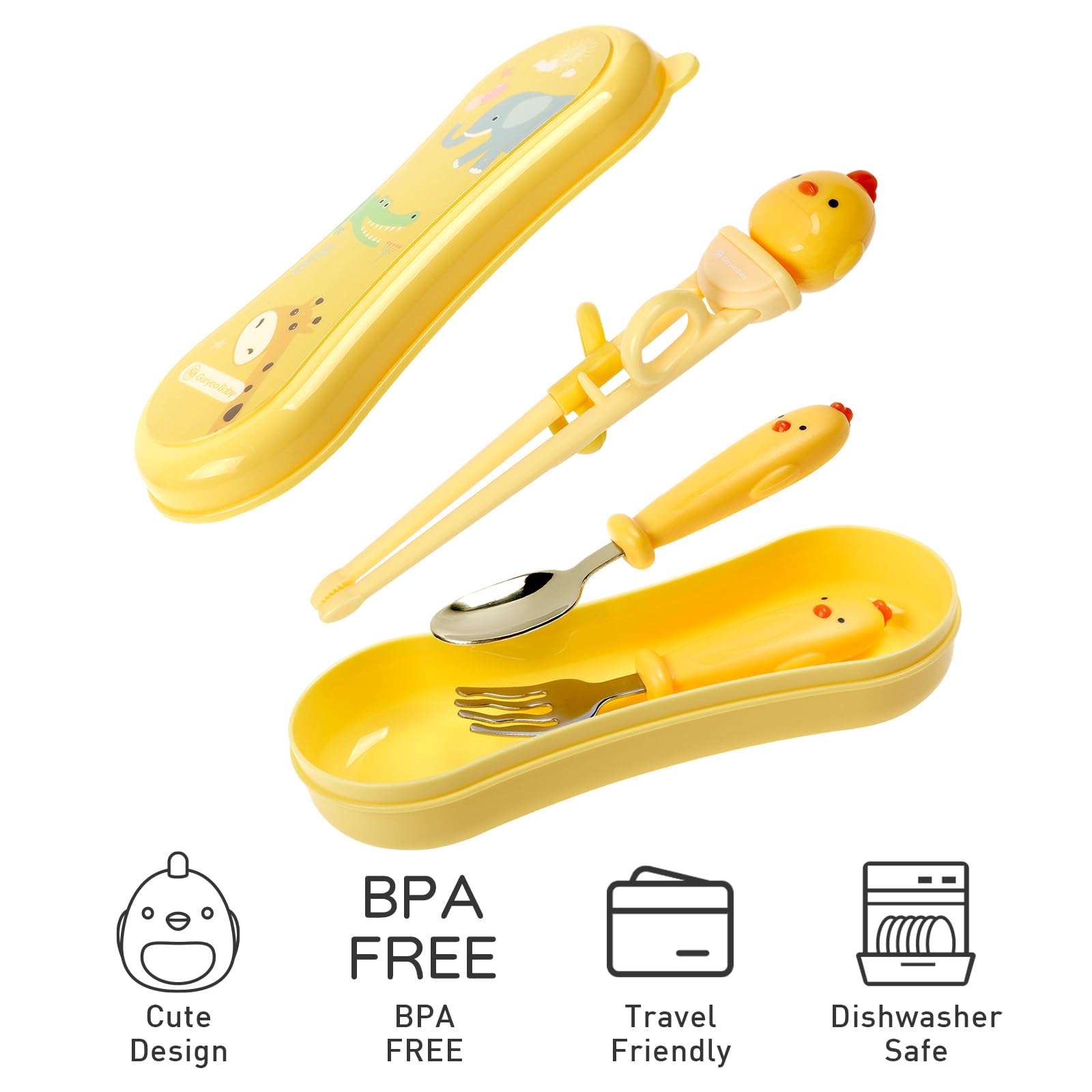 Goryeo Baby Toddler Utensils Stainless Steel Kids Silverware Set with Kids Training Chopsticks and Baby Spoon and Fork for Self