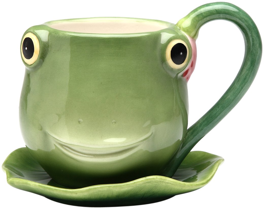 Appletree 3-7/8-Inch Ceramic Frog Cup And Saucer