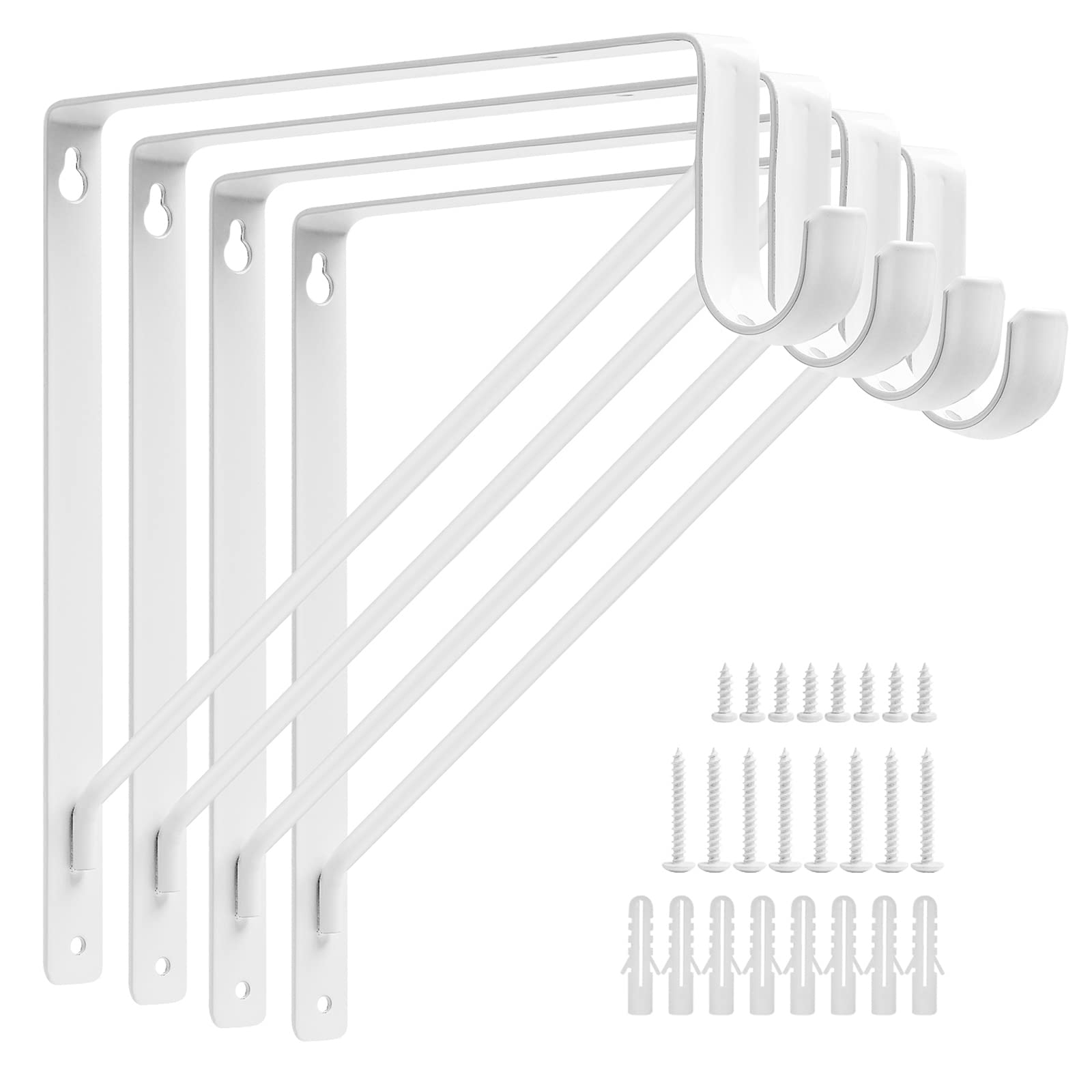 Ayaygd 4Pcs Heavy Duty White Closet Rod Brackets 11 X 11 Inch,1-3/8Inch Diameter Shelf And Rod Bracket Holder For Home And Close