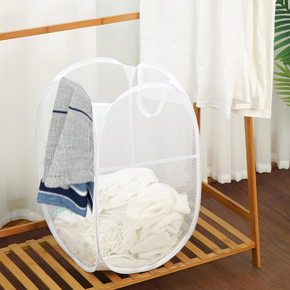 Larpur Popup Laundry Basket, Mesh Clothes Hamper Portable Laundry Hamper With Reinforced Carry Handles, Collapsible For Storage