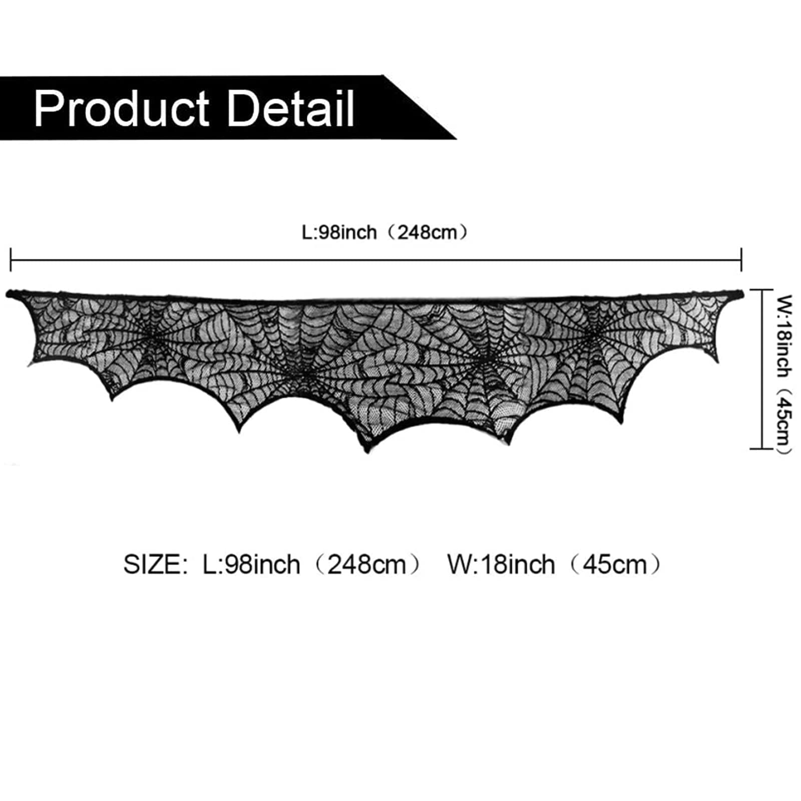 Comtraker Halloween Fireplace Mantle Decorations, Black Lace Spiderweb Fireplace Mantel Scarf Cover Garland For Festive Party Su