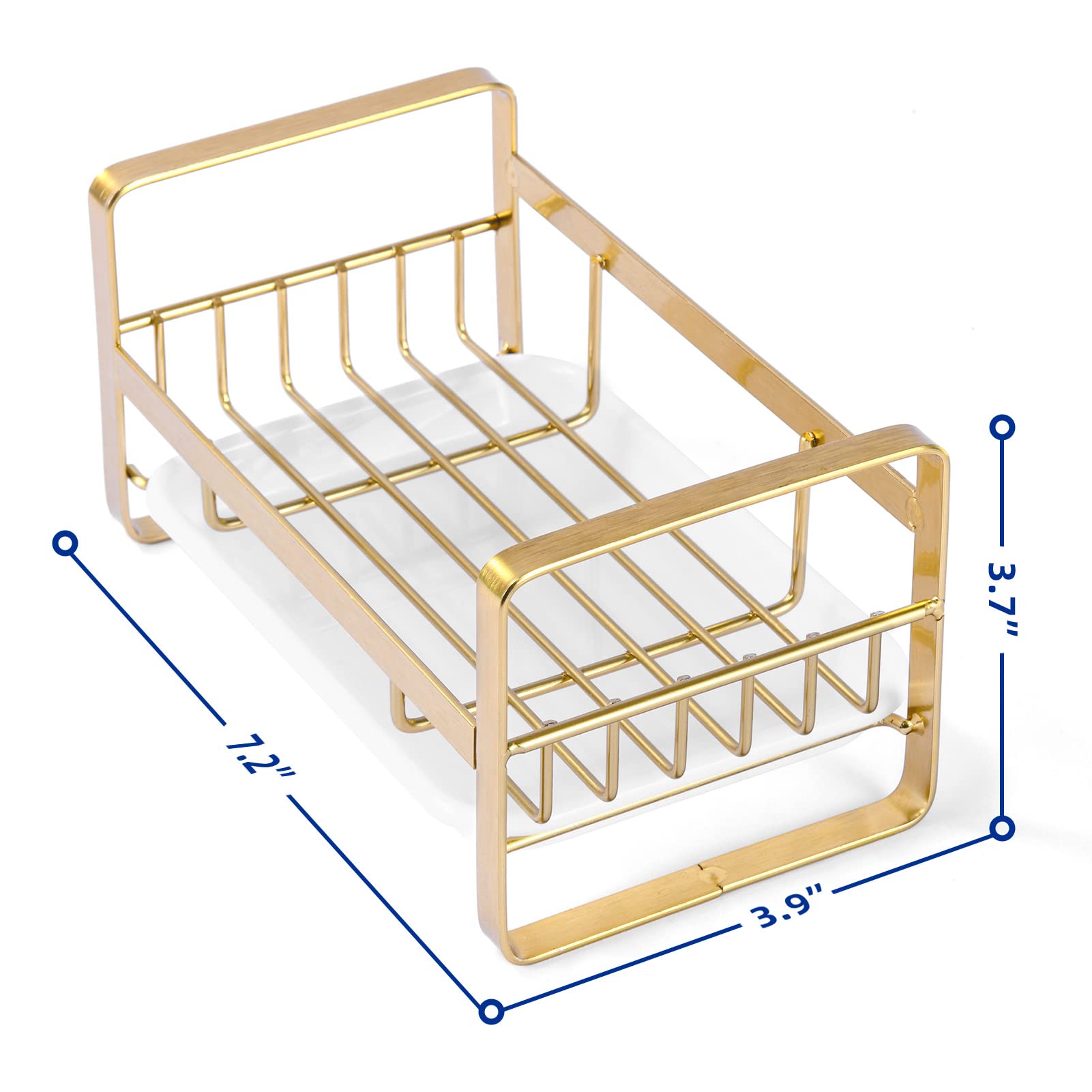 Hulisen Kitchen Sink Sponge Holder, 304 Stainless Steel Kitchen Soap Dispenser Organizer, Countertop Drainer With Removable Tray