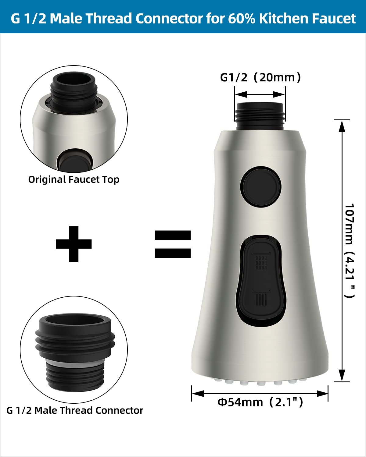Universal Faucet Head Replacement With 15 Adapters Compatible With Moen Delta Faucet Head, 3 Function Pull Down Kitchen Sink Fau
