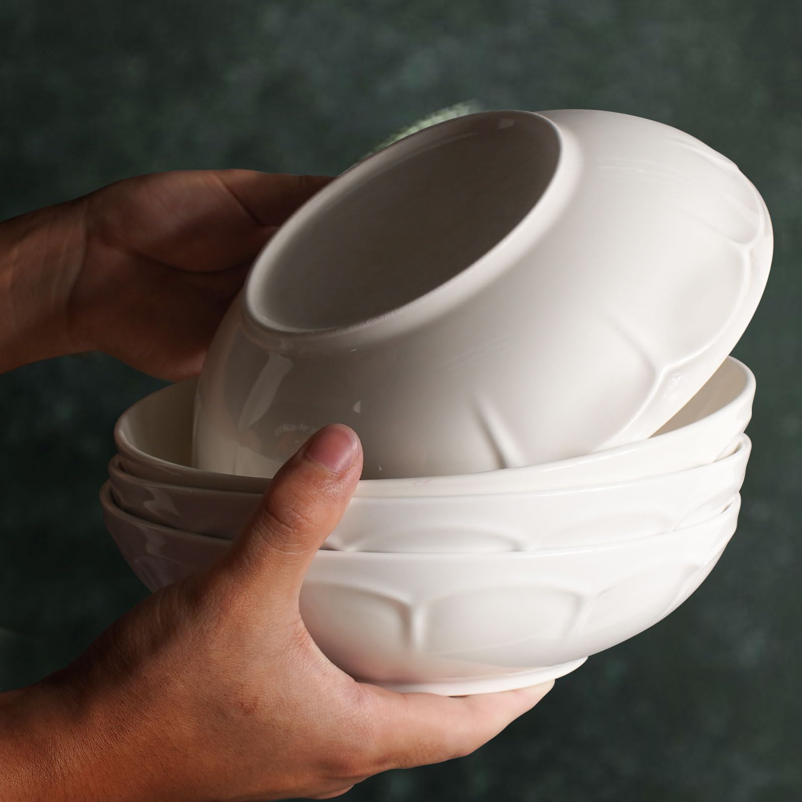 Artena Pasta Bowls 32Oz, Ceramic Large Salad Bowls 8 Inch, Soup Bowls Set Of 4, White Serving Bowls For Entertaining, Wide Shall