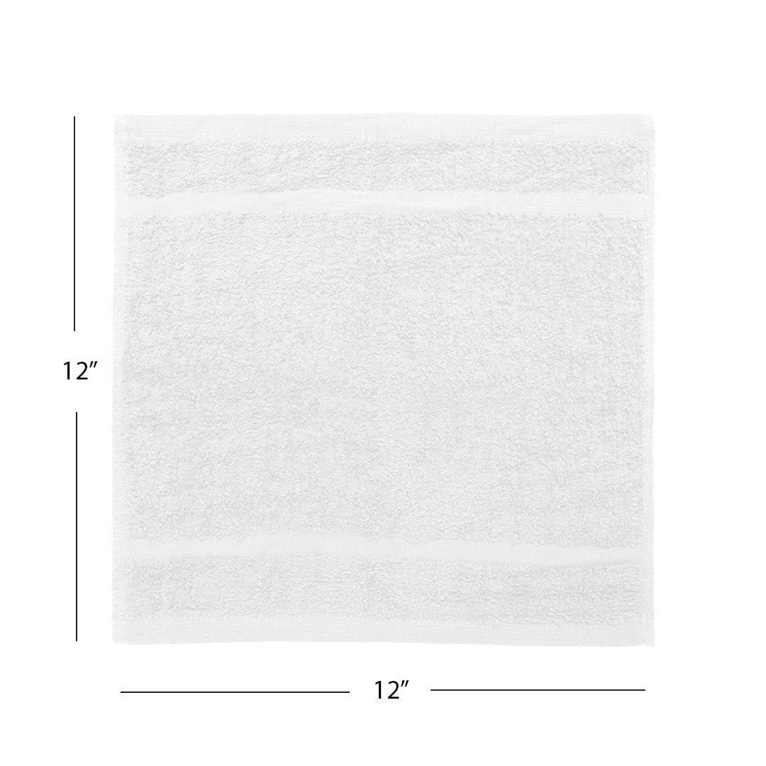 Avalon Towels Cotton Washcloths-(Value Pack of 36) Size 12x12 Inches  Premium Ring Spun Cotton  Absorbent  Soft Face Towels  Gym Towels  Hotel and Spa Quality  Reusable Fingertip Towels (White)