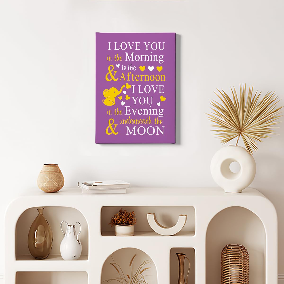 Hiwx Baby Elephant Nursery Decor, Elephant Wall Art Decor, I Love You In The Morning Sign Framed Canvas Painting Wall Art Decor,
