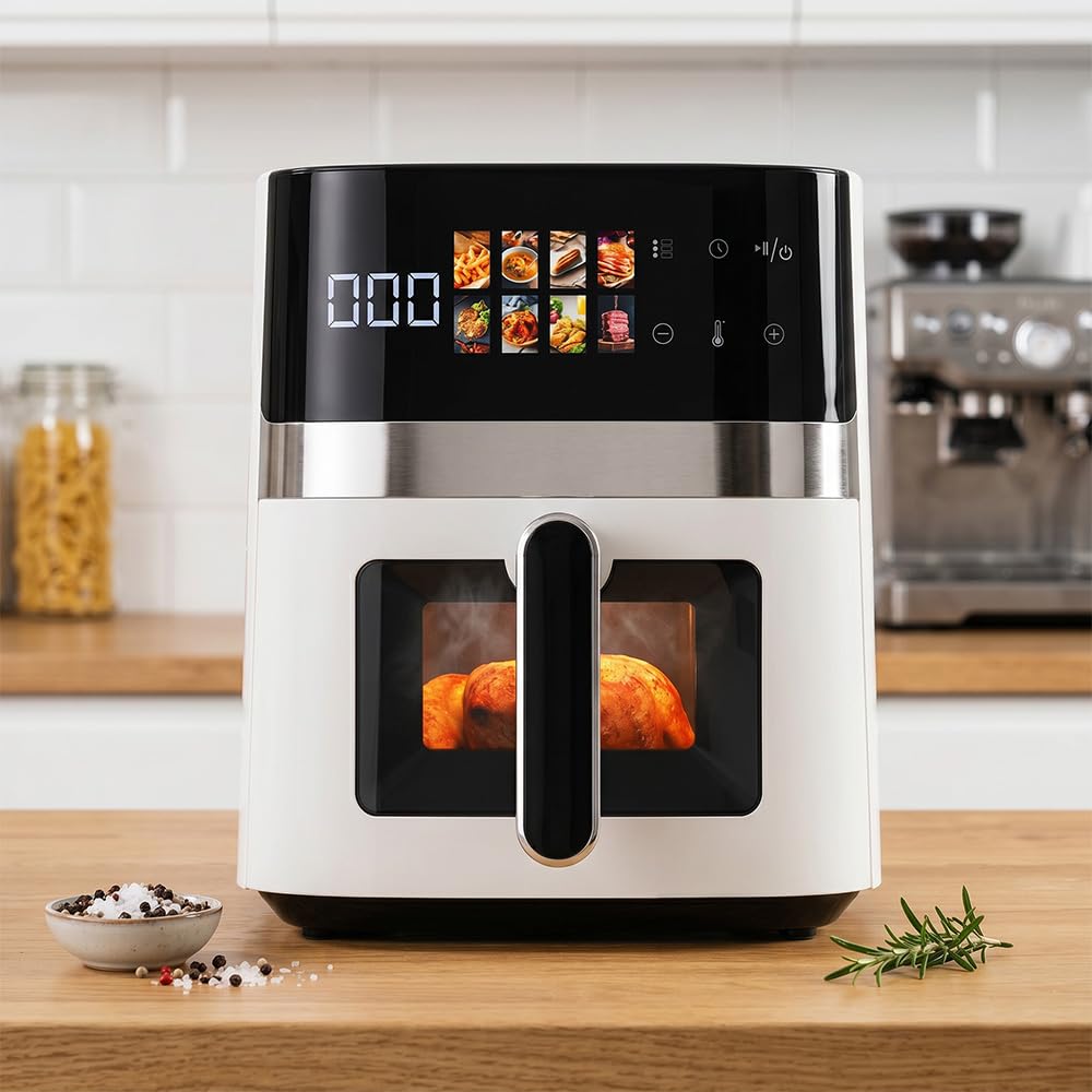 Toree Smart View Digital Air Fryer With Window, Rapid Hot Air Technology, OilFree Cooking, With Complete Accessory Set, Silicon
