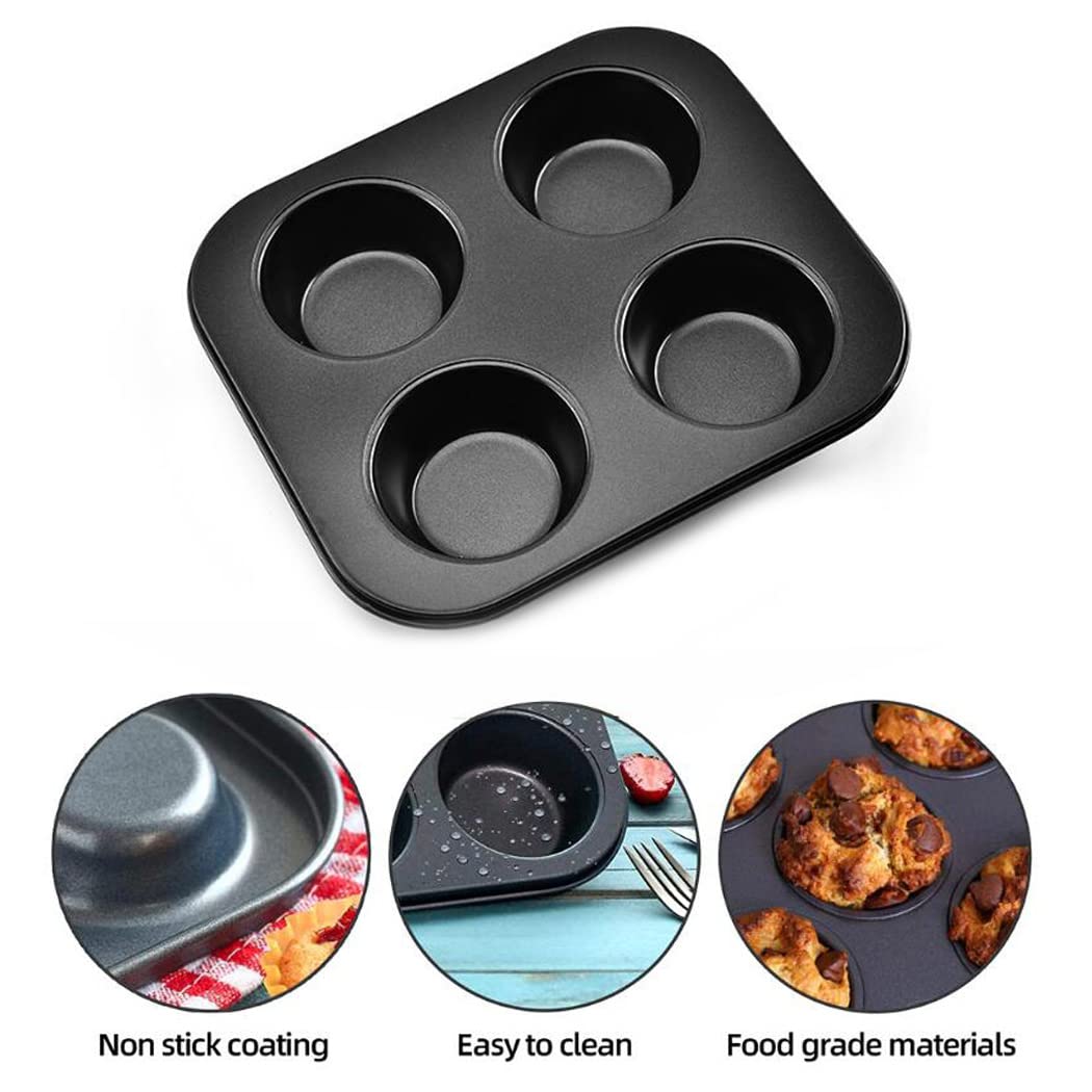 Hoshen Cake Pan, Oven 4 Cup Cake Muffin Cup Baking Pan, Carbon Steel Muffin Pan Fda Nonstick Coated Safe, Cake Pan Easy Clean (B
