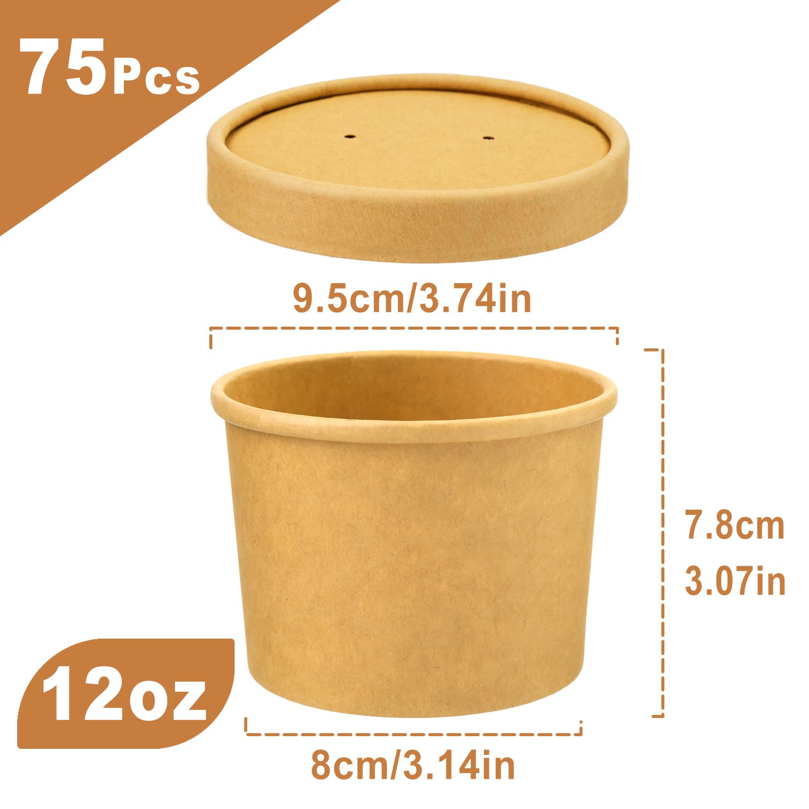 Wuadua 12OZ 75 Pack Paper Soup Containers with Lids  Disposable Kraft Food Cups  Soup Cups Paper Ice Cream Cups  Dessert Cups Yogurt Ice Cream Containers.Great For Restaurants  Take Outs  To-Go Lunch