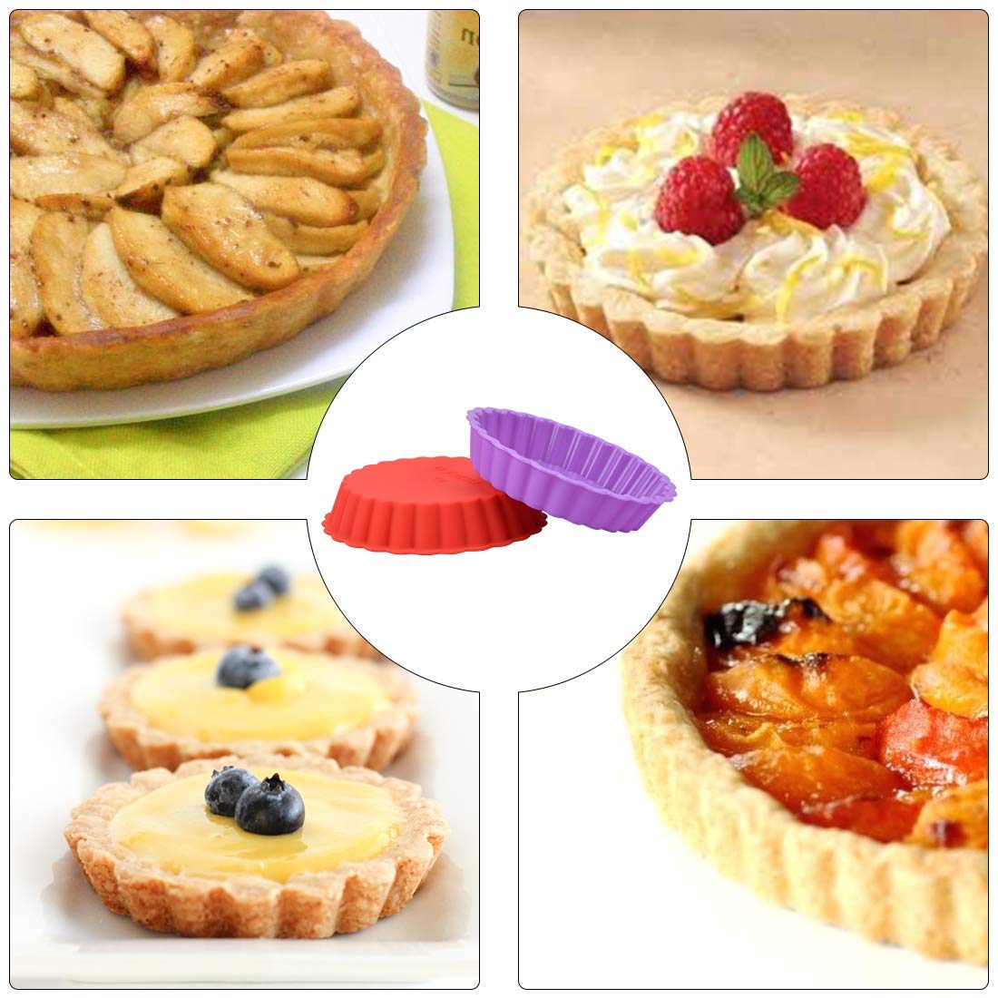Funbaky Silicone Quiche Pan, Mini Pie Pan Non-Stick Round Silicone Baking Molds 10 Packs