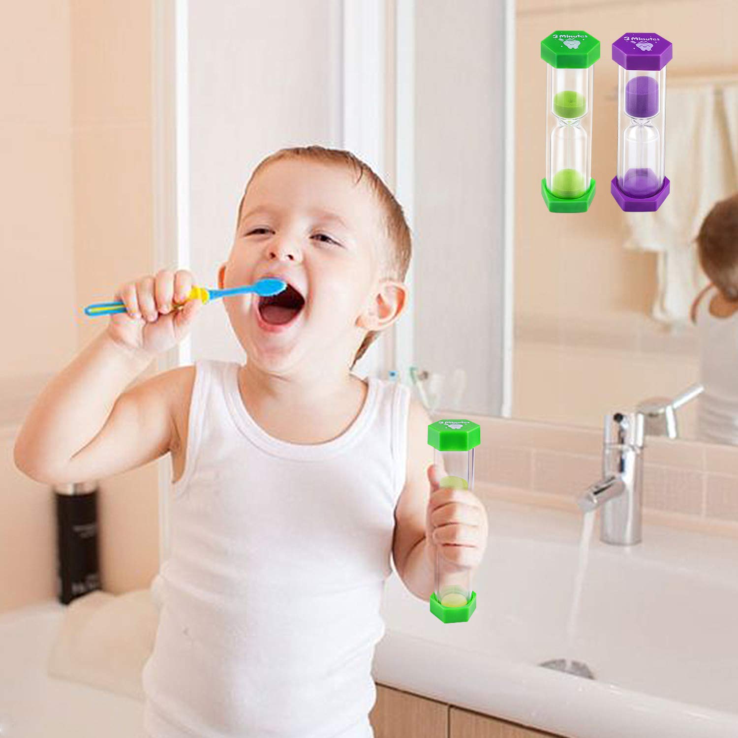 Jeowoqao Tooth Brushing Timers For Kids And Teens, 3 Minutes Hourglass Sand Timer For Brushing Tooth, Pack Of 2