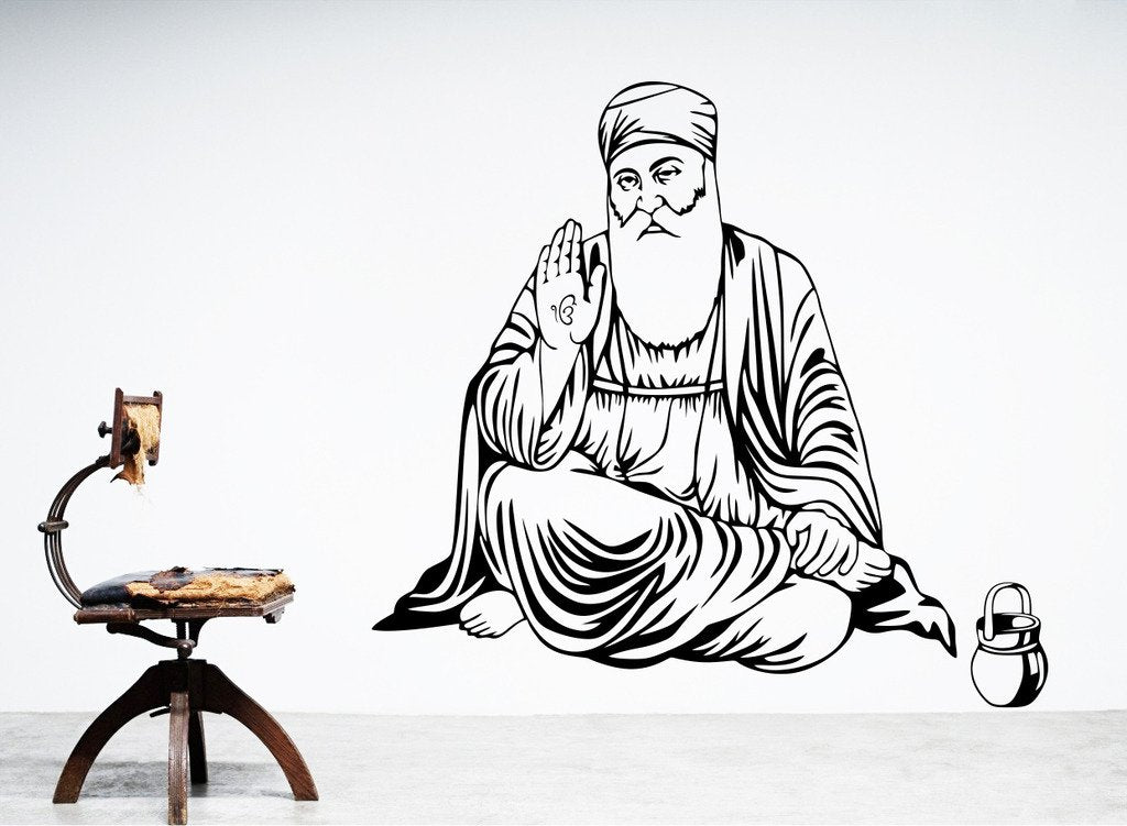 DECOR Kafe Home Decor Shree Guru Nanak Dev Ji Wall Sticker, Wall Sticker for Bedroom, Wall Art, Wall Poster (PVC Vinyl, 66 X 60 