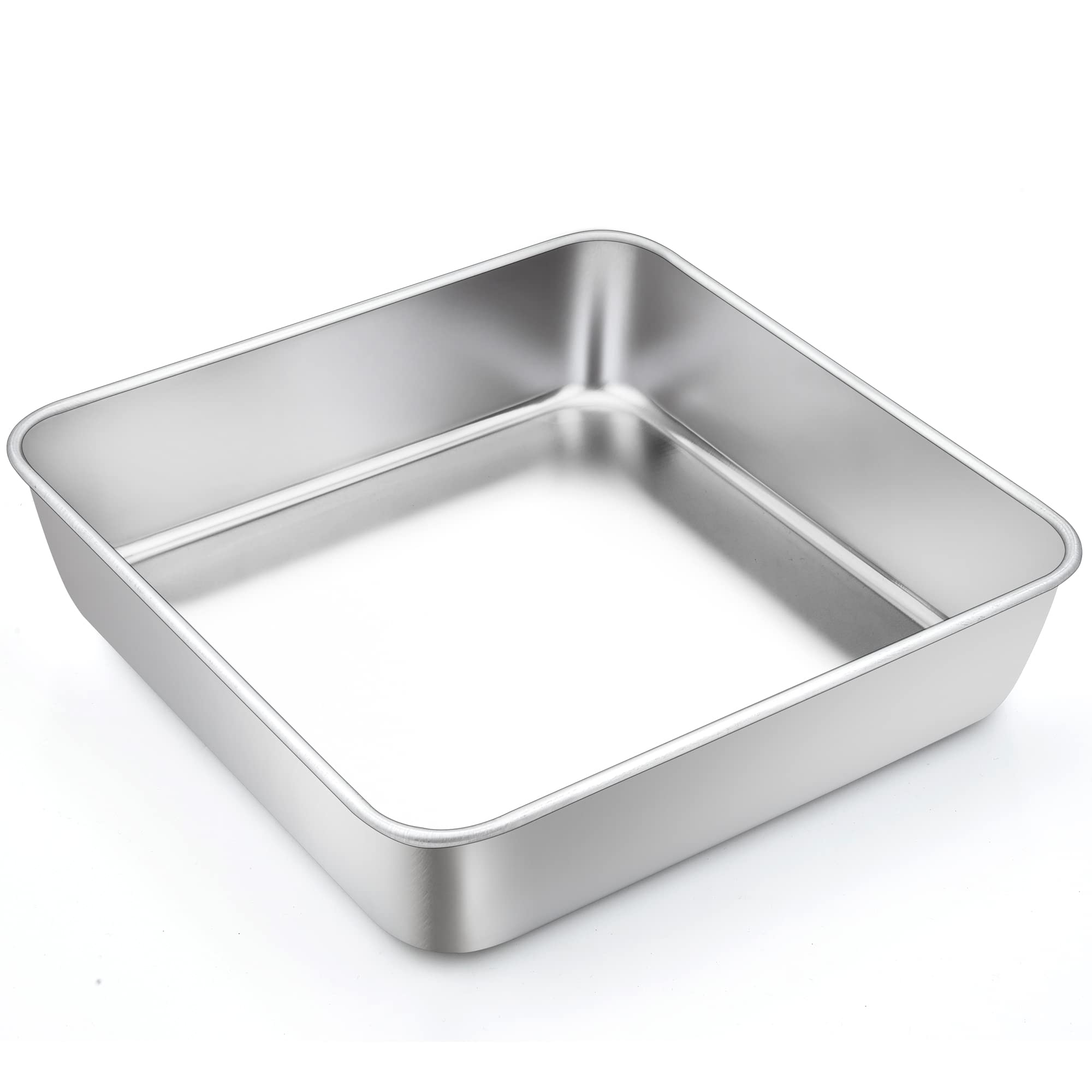 Teamfar Square Cake Pan, 9 Inch Stainless Steel Square Baking Roasting Pan For Cake Brownie Lasagna, Non-Toxic & Heavy Duty, One
