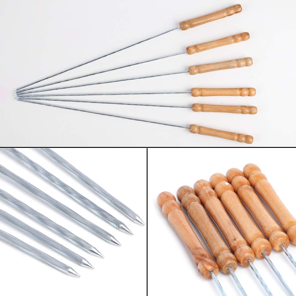 Haksen 12 Pcs Barbecue Skewers With Wood Handle Marshmallow Roasting Sticks Meat Hot Dog Fork Best For Bbq Camping Cookware Camp