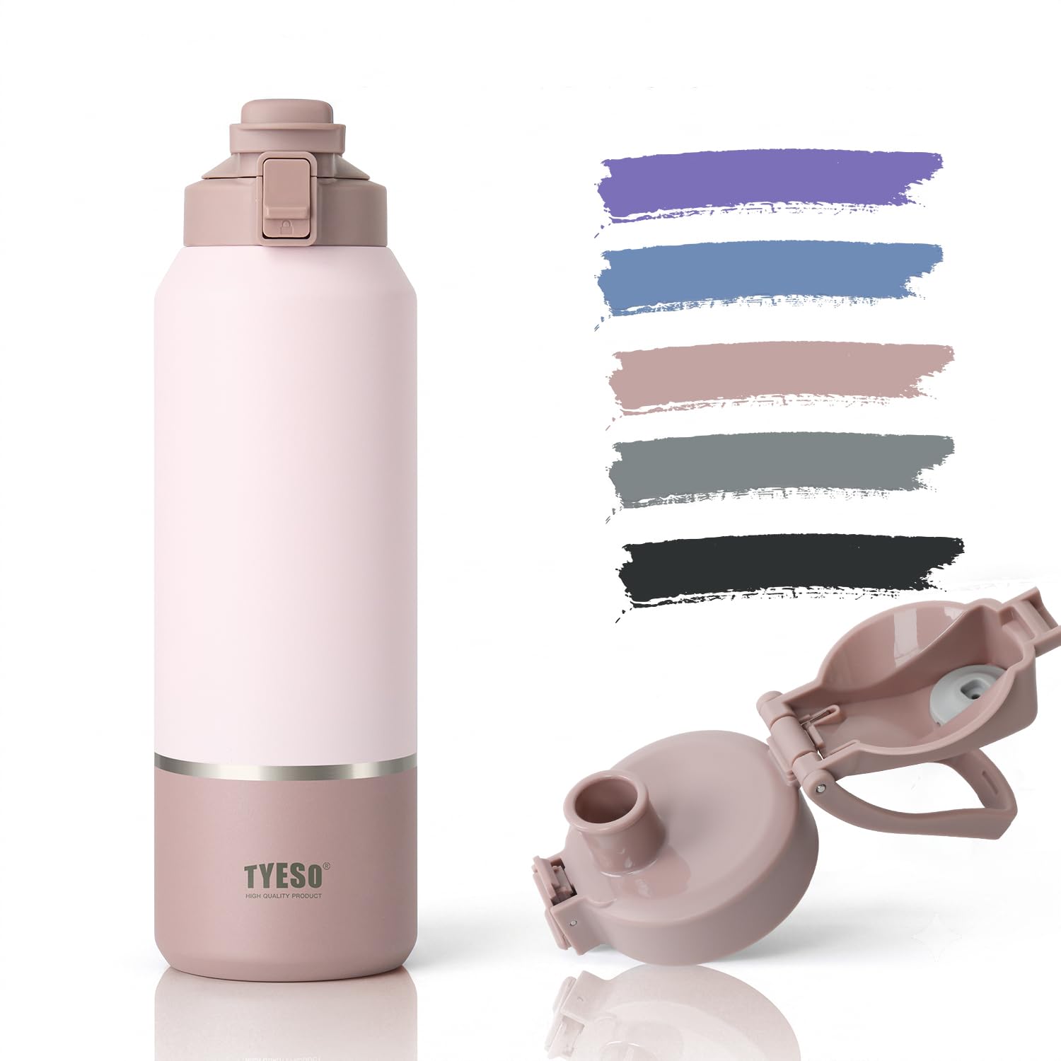 TYESO 40oz Insulated Water Bottle, Keep Cold 24H, LeakProof, Fits in Car Cup Holder, Stainless Steel Water Bottle for Sports, T