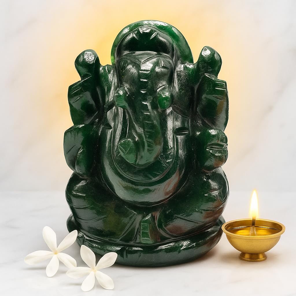 Benares Souvenirs Margaj Green Jade Lord Ganesha Marakatha Green Aventurine - (90-100 Grams Approx)