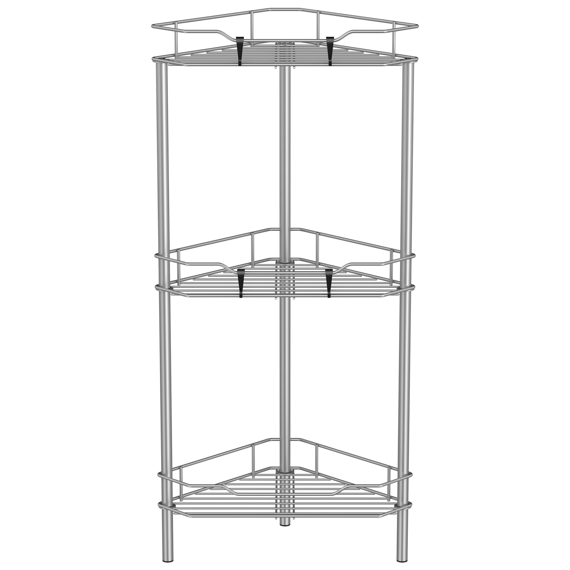 Huggiegems 3 Tier Floor Standing Corner Shower Caddy Organizer Shelf With Hooks, Bathroom Shelves Stand Rack, Gray