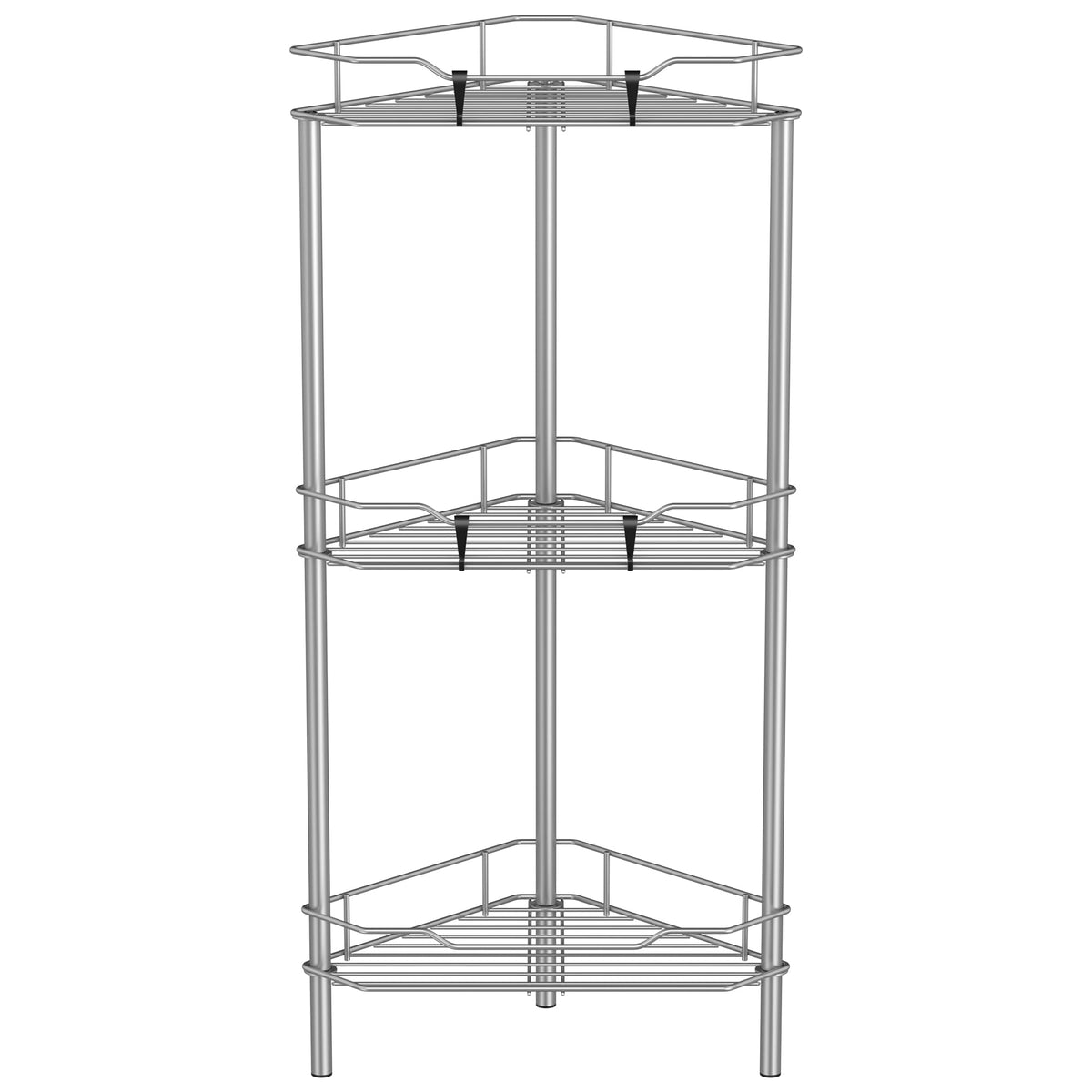 Huggiegems 3 Tier Floor Standing Corner Shower Caddy Organizer Shelf With Hooks, Bathroom Shelves Stand Rack, Gray