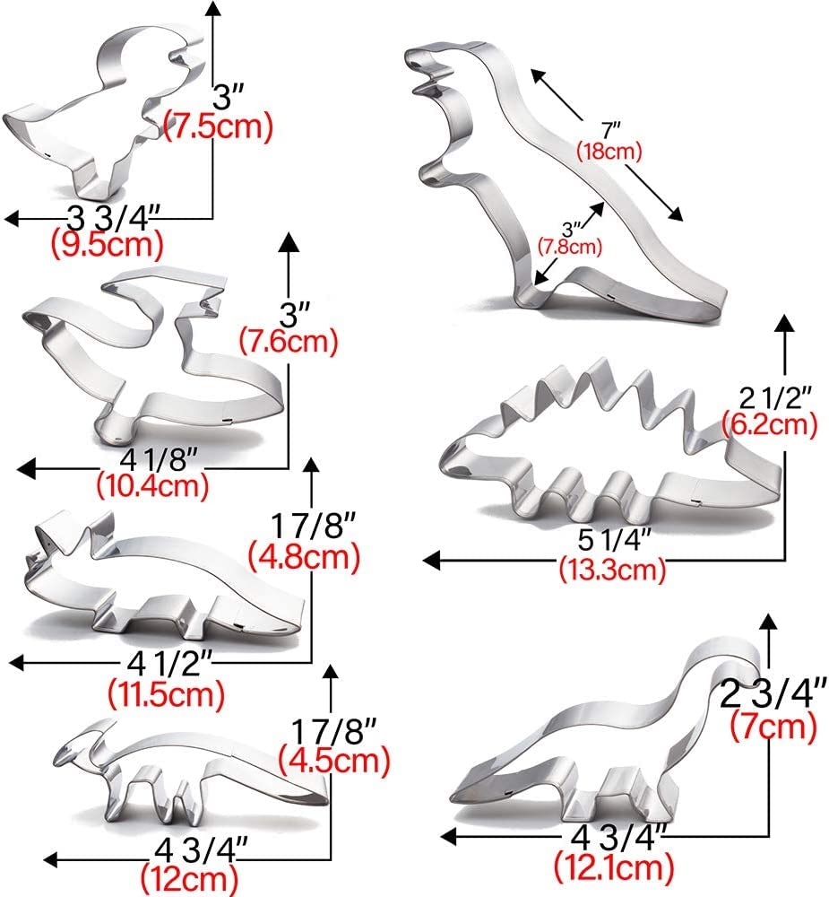 Tingsing Dinosaur Cookie Cutters, 7 Pieces Dinosaur Biscut Cutter Stainless Steel Dinosaur Shapes Baking Mold Fondant Candy Food