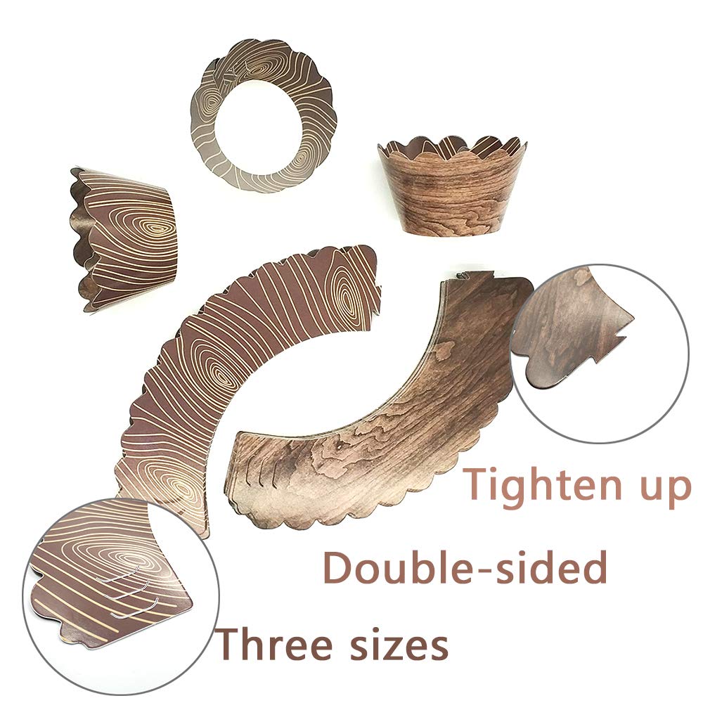 Woodland Cupcake Wrappers,50Pcs Wood Grain Cupcake Wrappers For Rustic Weddings,Wild Animals Baby Shower Decorations,Rustic Wood