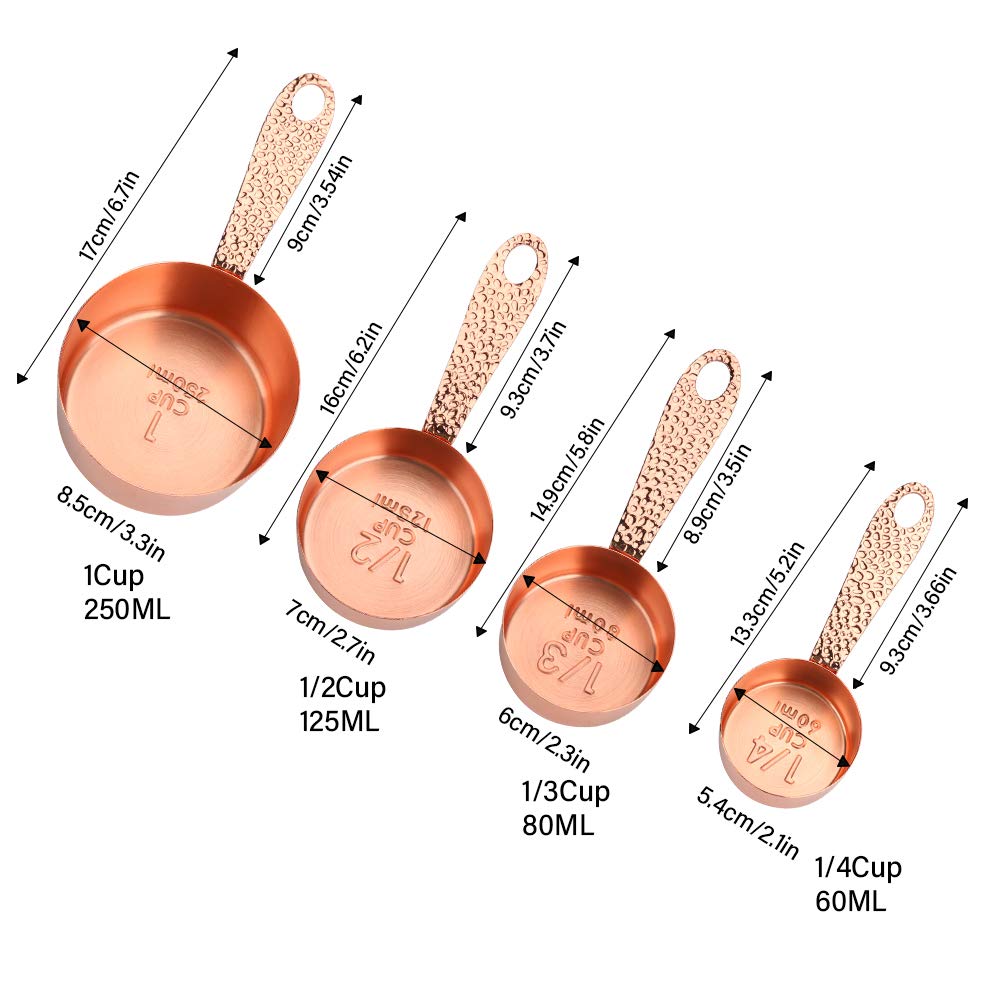Number-One Copper Stainless Steel Measuring Cups Sets, Rose Gold Set Of 4 Stackable Measuring Cups With Measurements Scale, Kitc